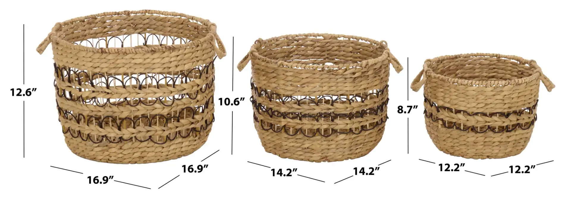 Pitof Set Of Three-Baskets in Natural / Black, detail view