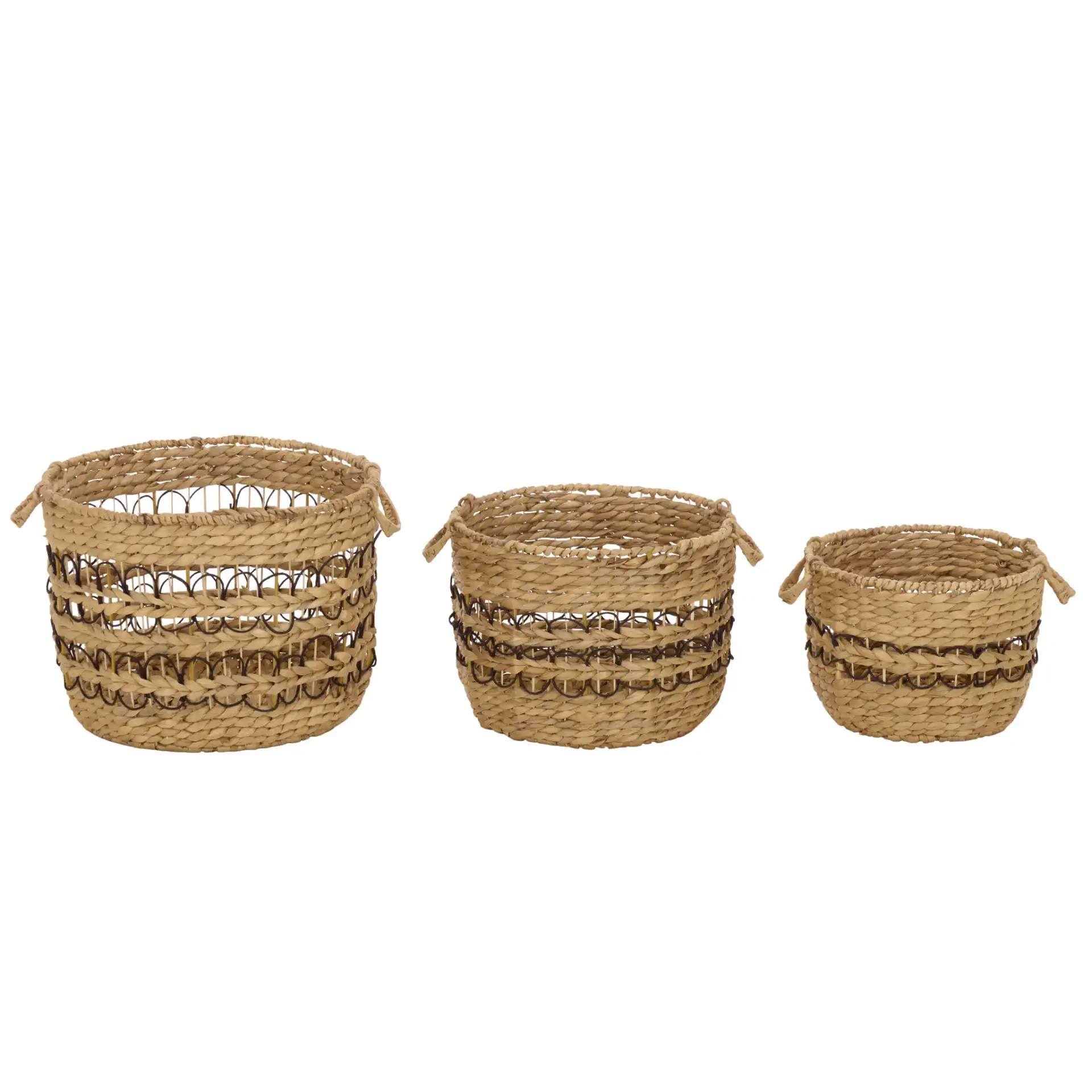 Pitof Set Of Three-Baskets in Natural / Black, detail view
