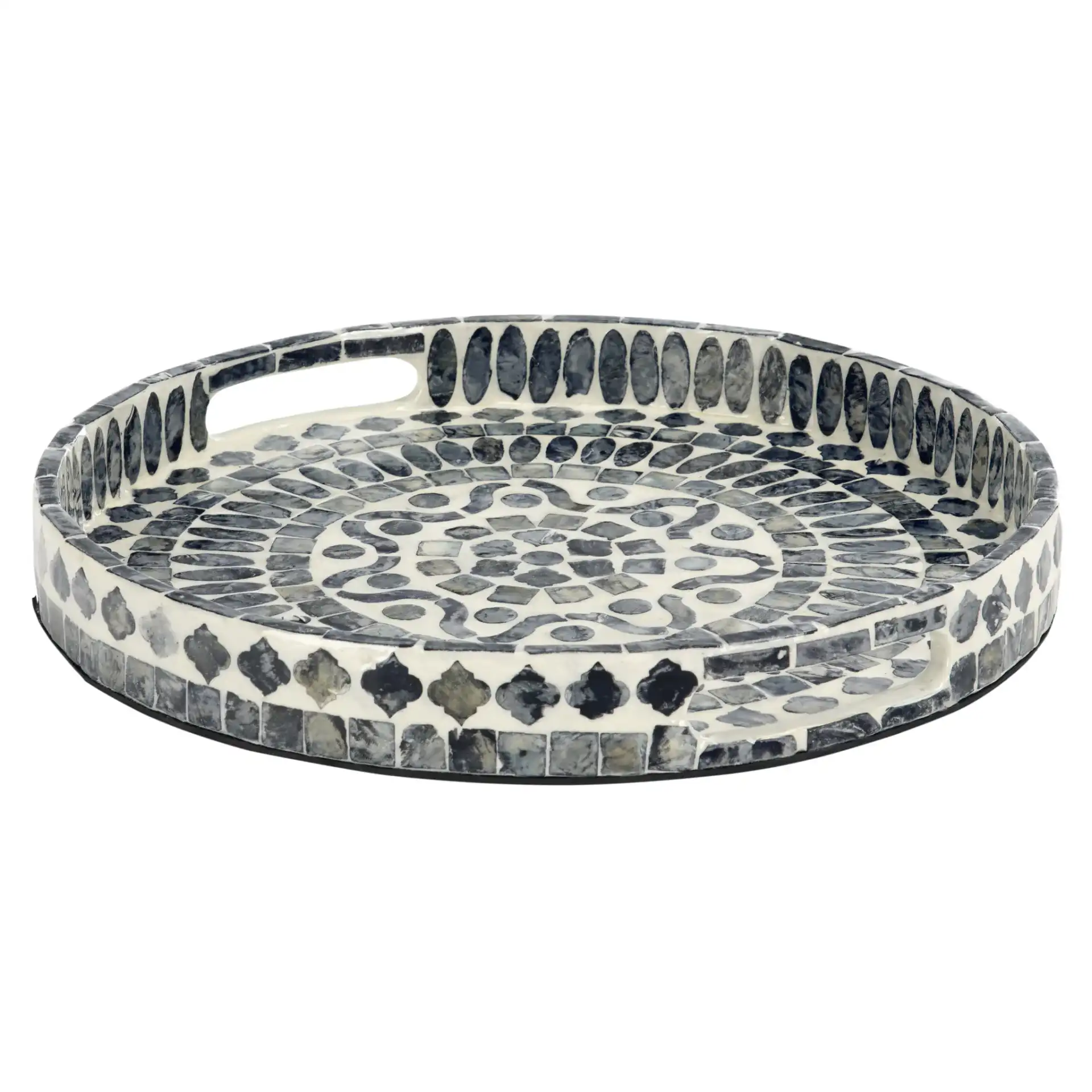 Yaneth Round Tray in Grey / White, detail view