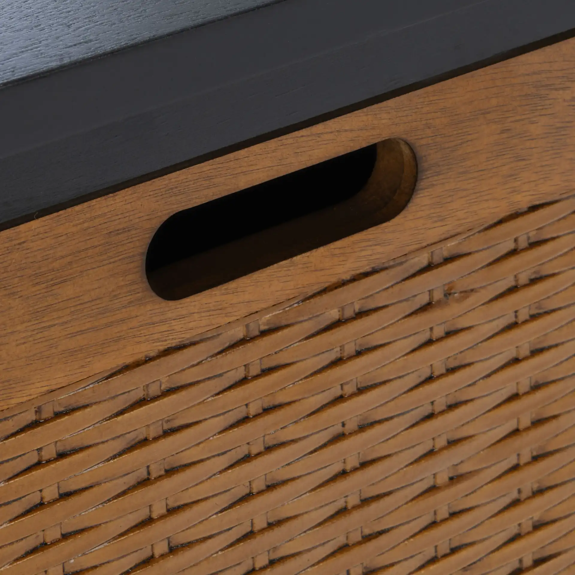 Landers Six-Drawer Storage Unit in Honey Brown in a styled room