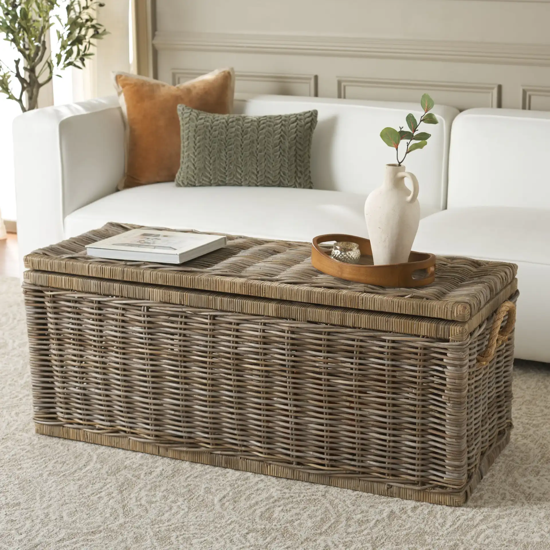 Elyse Trunk in Natural in a styled room