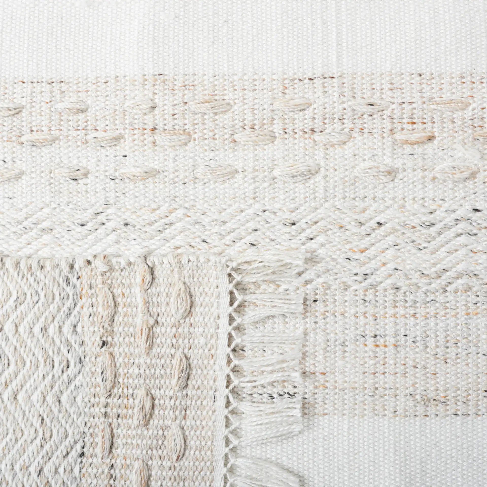 Striped Kilim Scandinavian Textured Rug in Beige / Ivory in a styled room