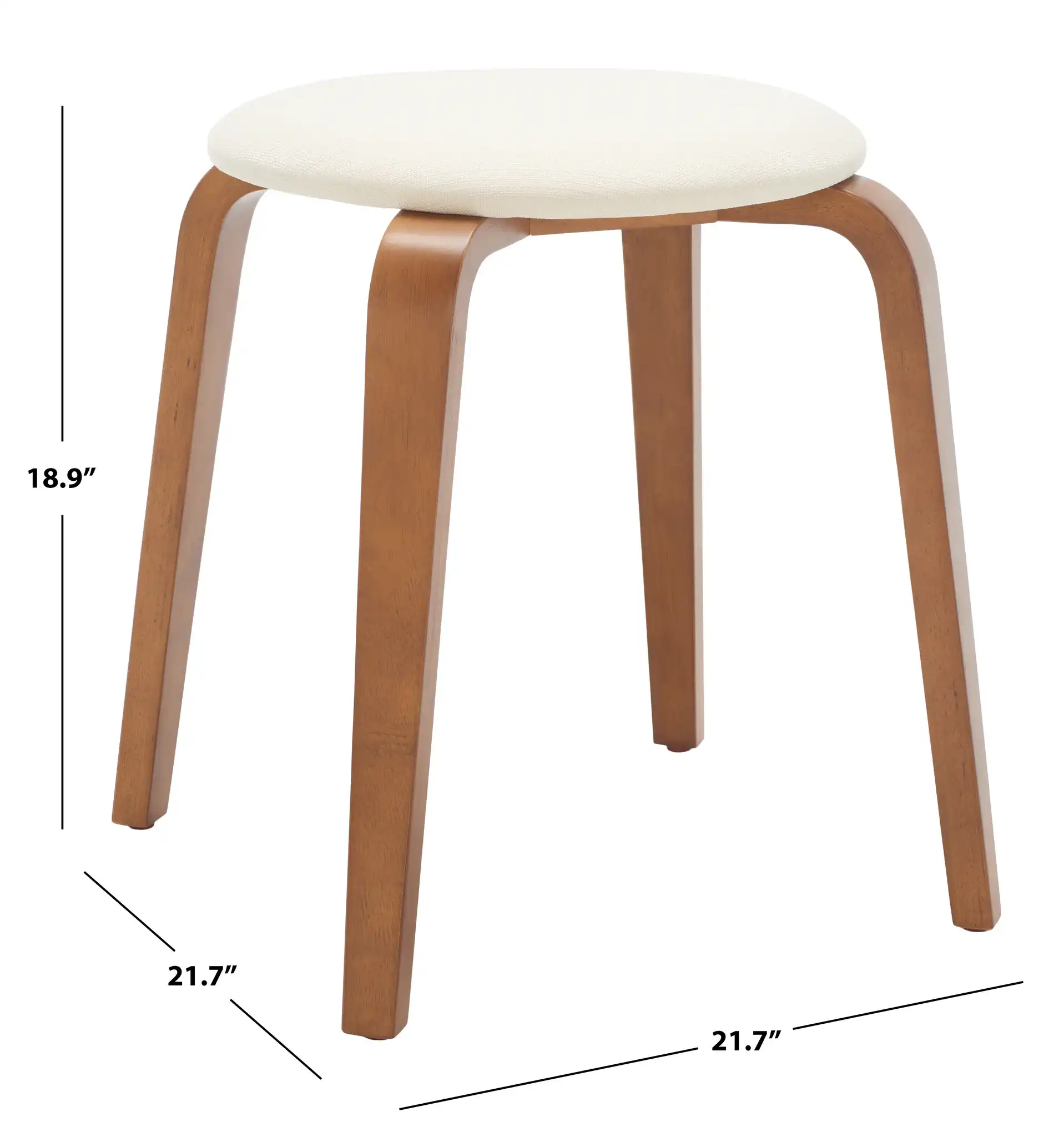 Jo Upholstered Stackable Stool in Walnut / Cream, detail view
