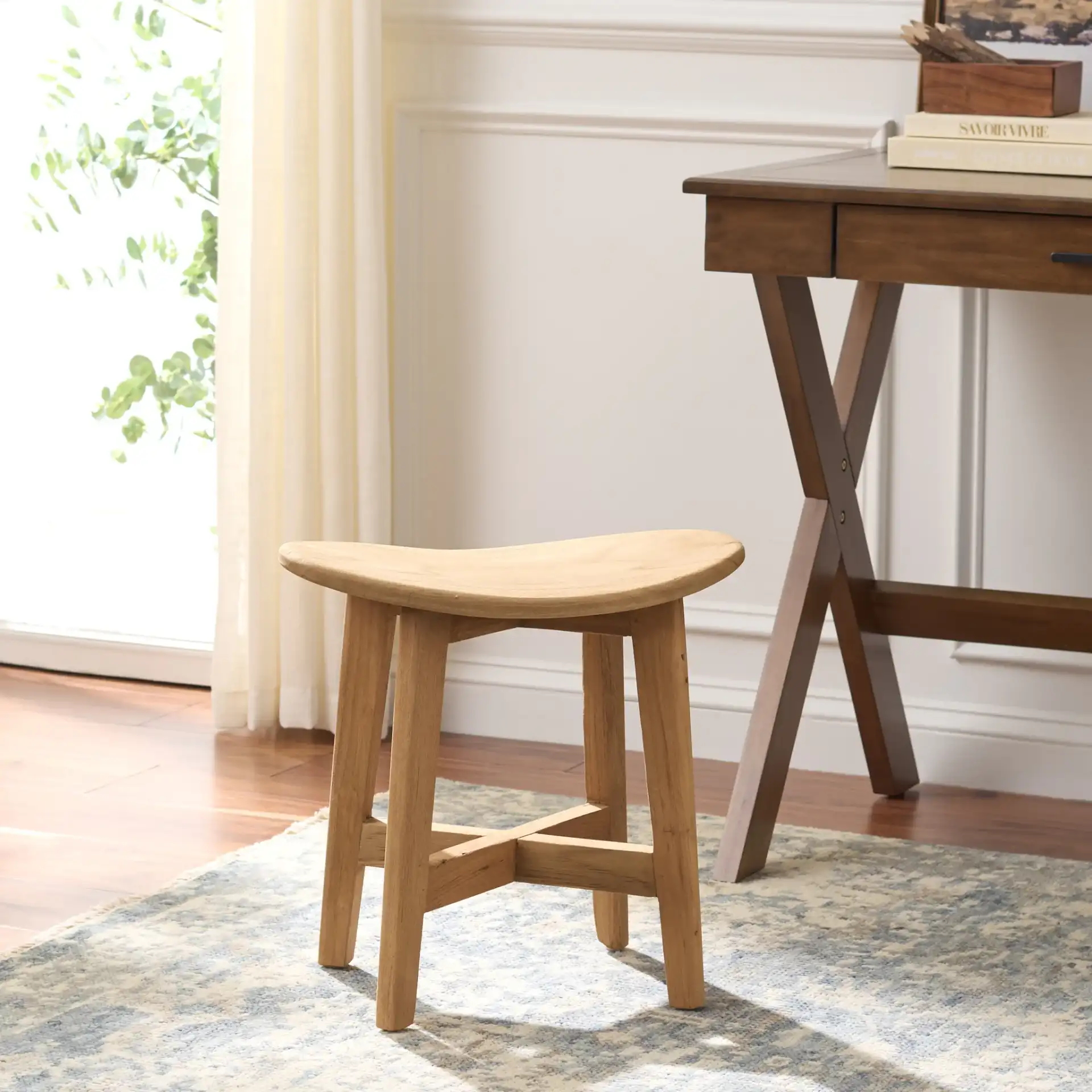 Rancho Stool in Natural in a styled room