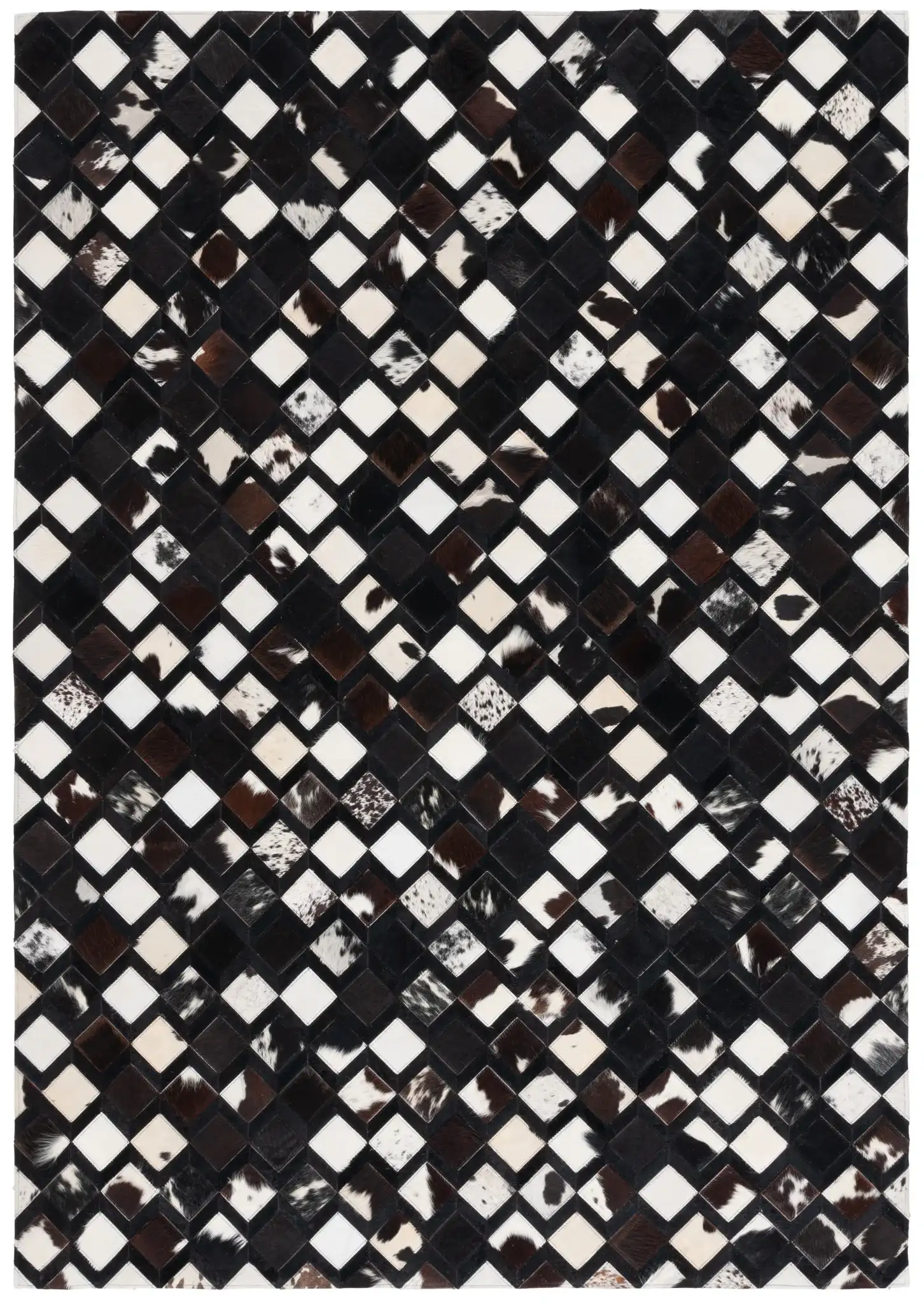 Studio Leather Diamond Patchwork Hand-Woven Rug in Black / Ivory