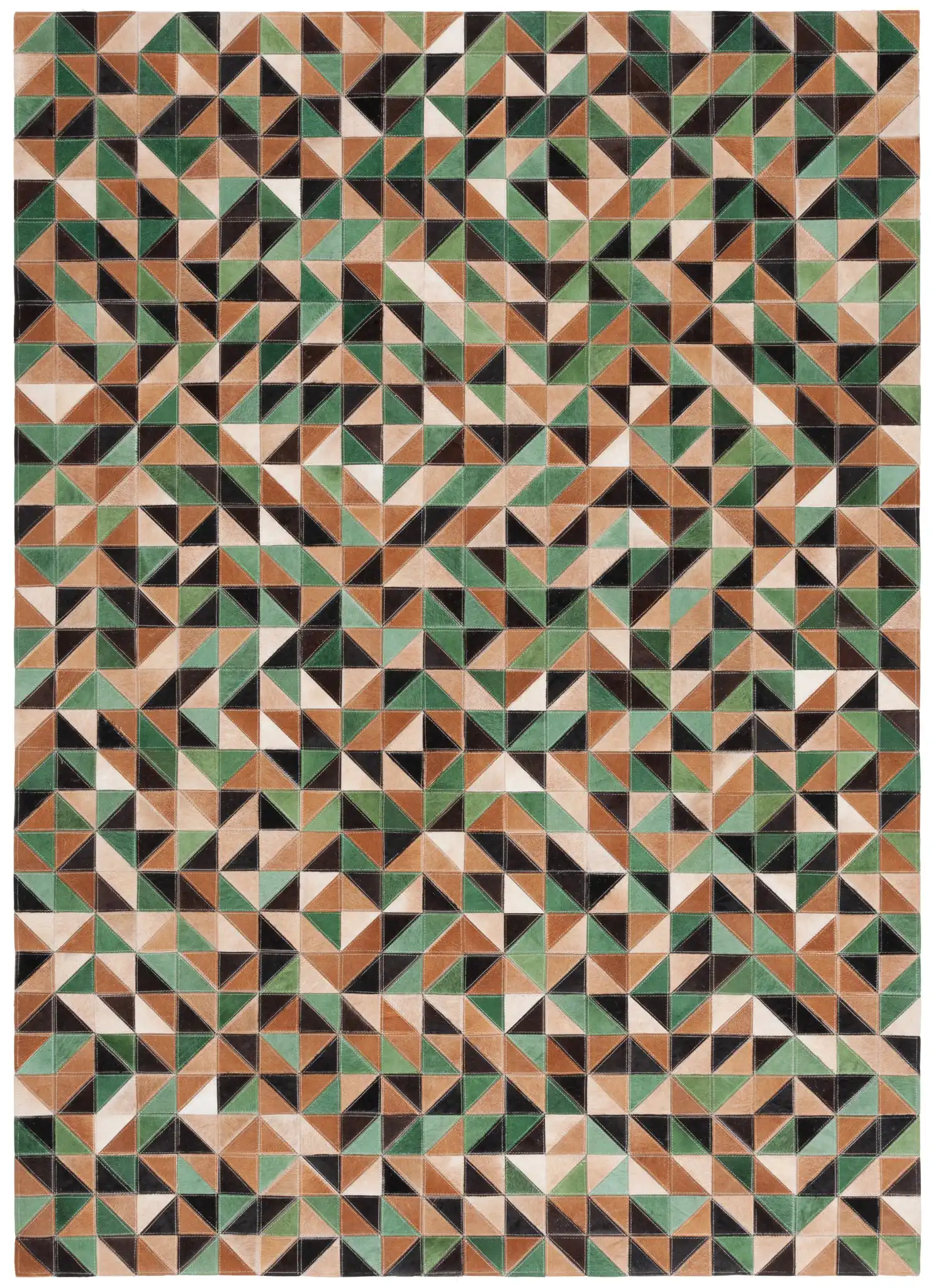 Studio Leather Modern Patchwork Geometric Hand-Woven Rug in Green / Light Brown