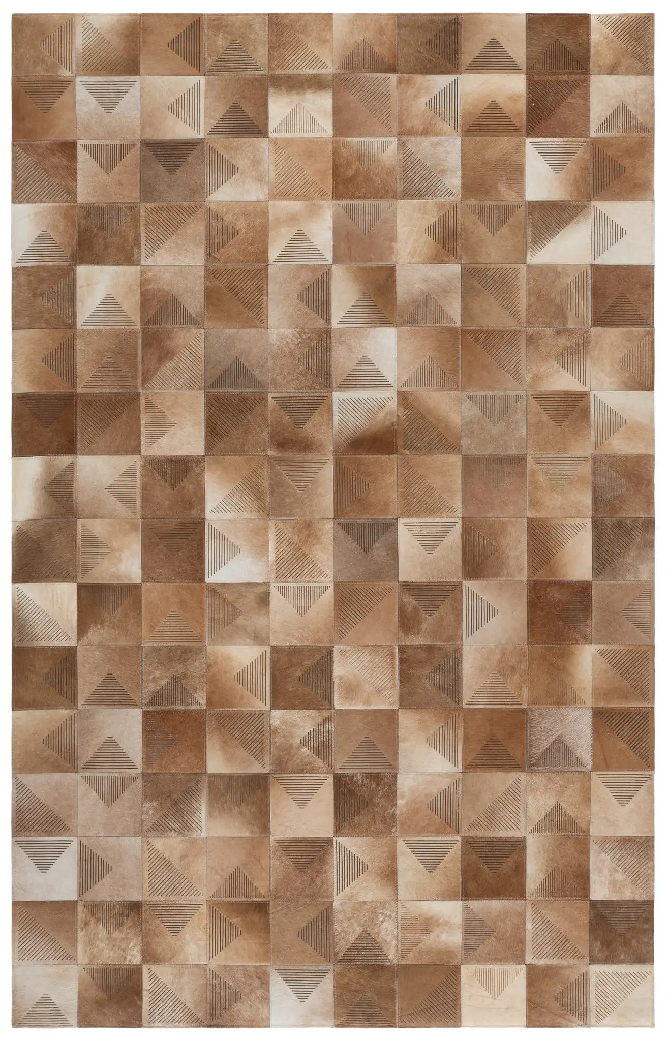 Studio Leather Geometric Patchwork Hand-Woven Rug in Beige / Brown