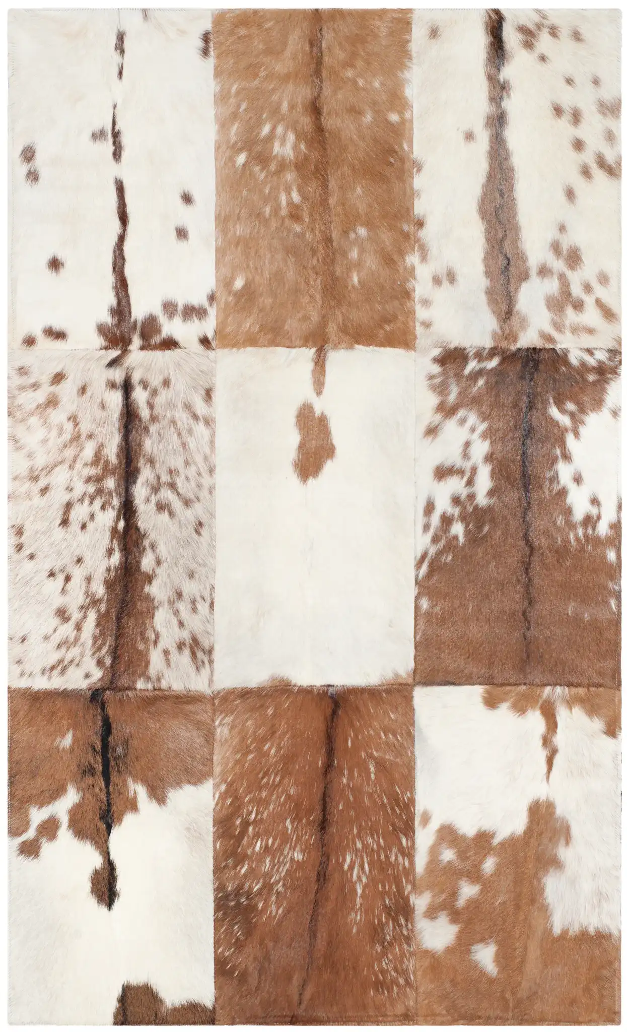Studio Leather Patchwork Geometric Hand-Woven Rug in Beige / Brown