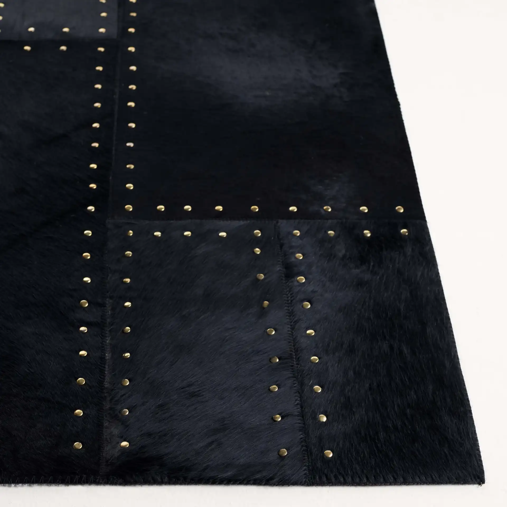 Studio Leather Stitched Patchwork Hand-Woven Rug in Black