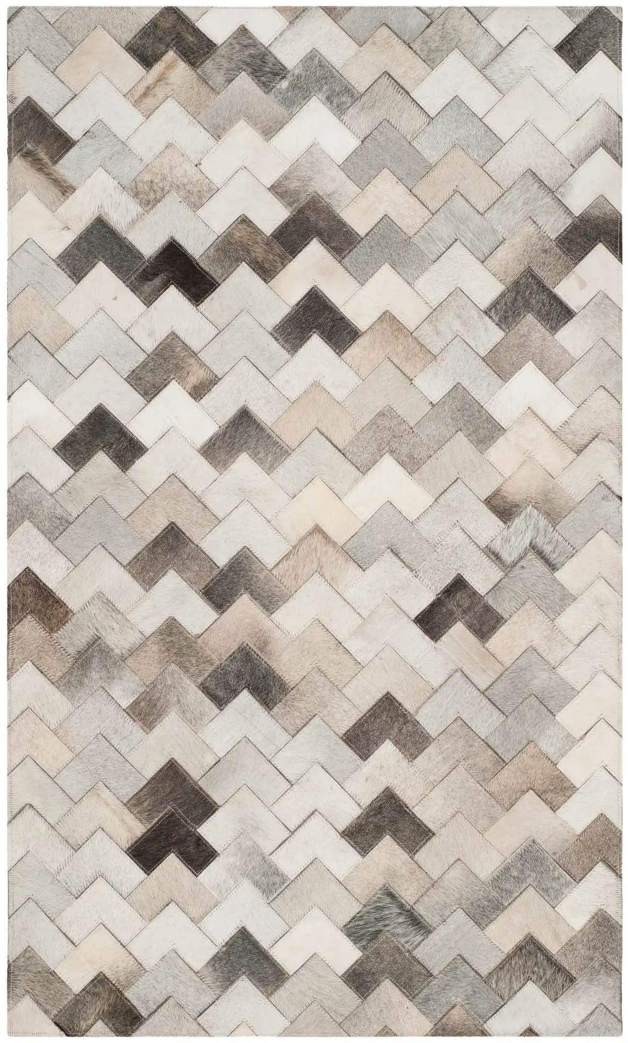 Studio Leather Chevron Patchwork Hand-Woven Rug in Gray