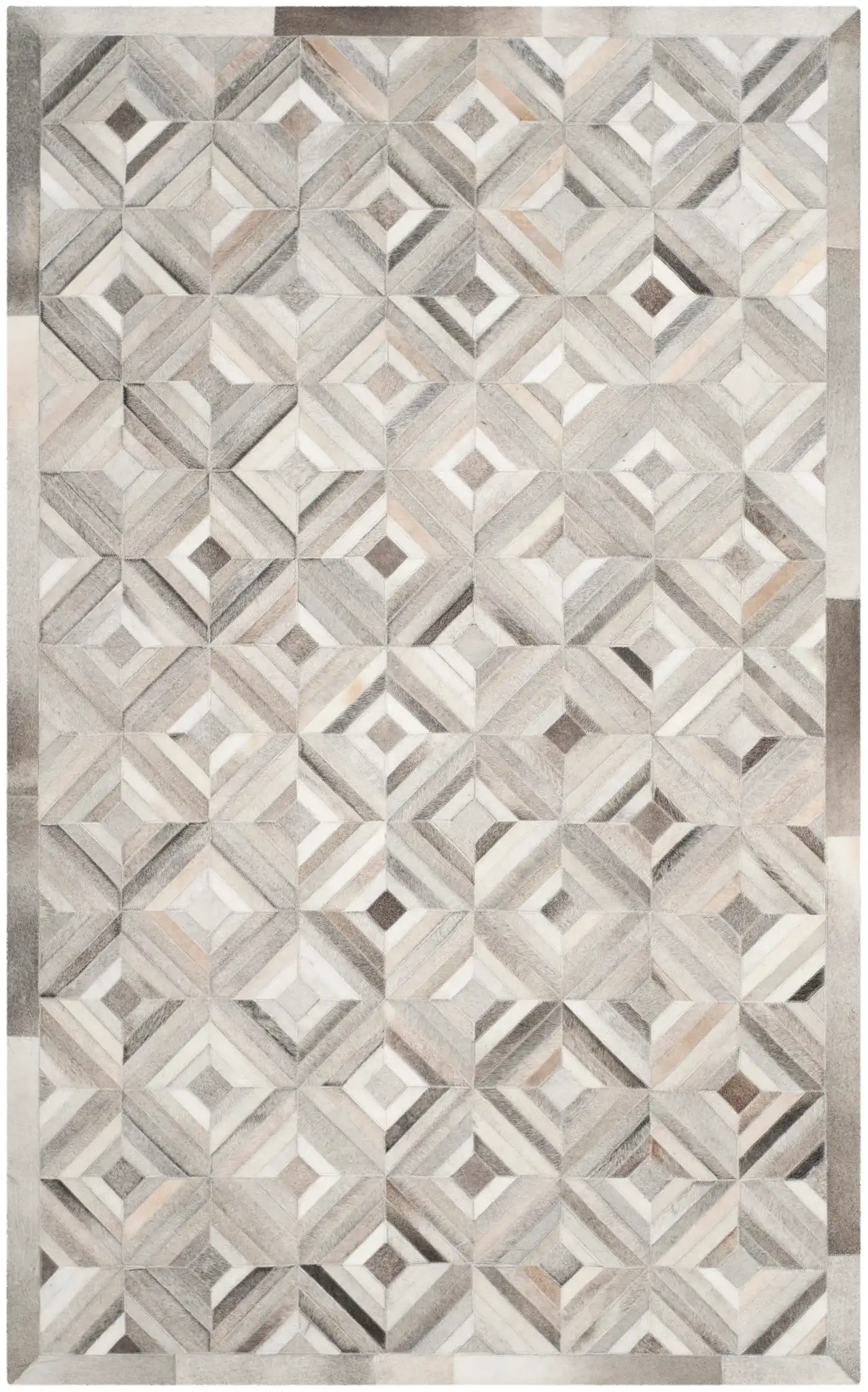 Studio Leather Patchwork Diamond Hand-Woven Rug in Gray