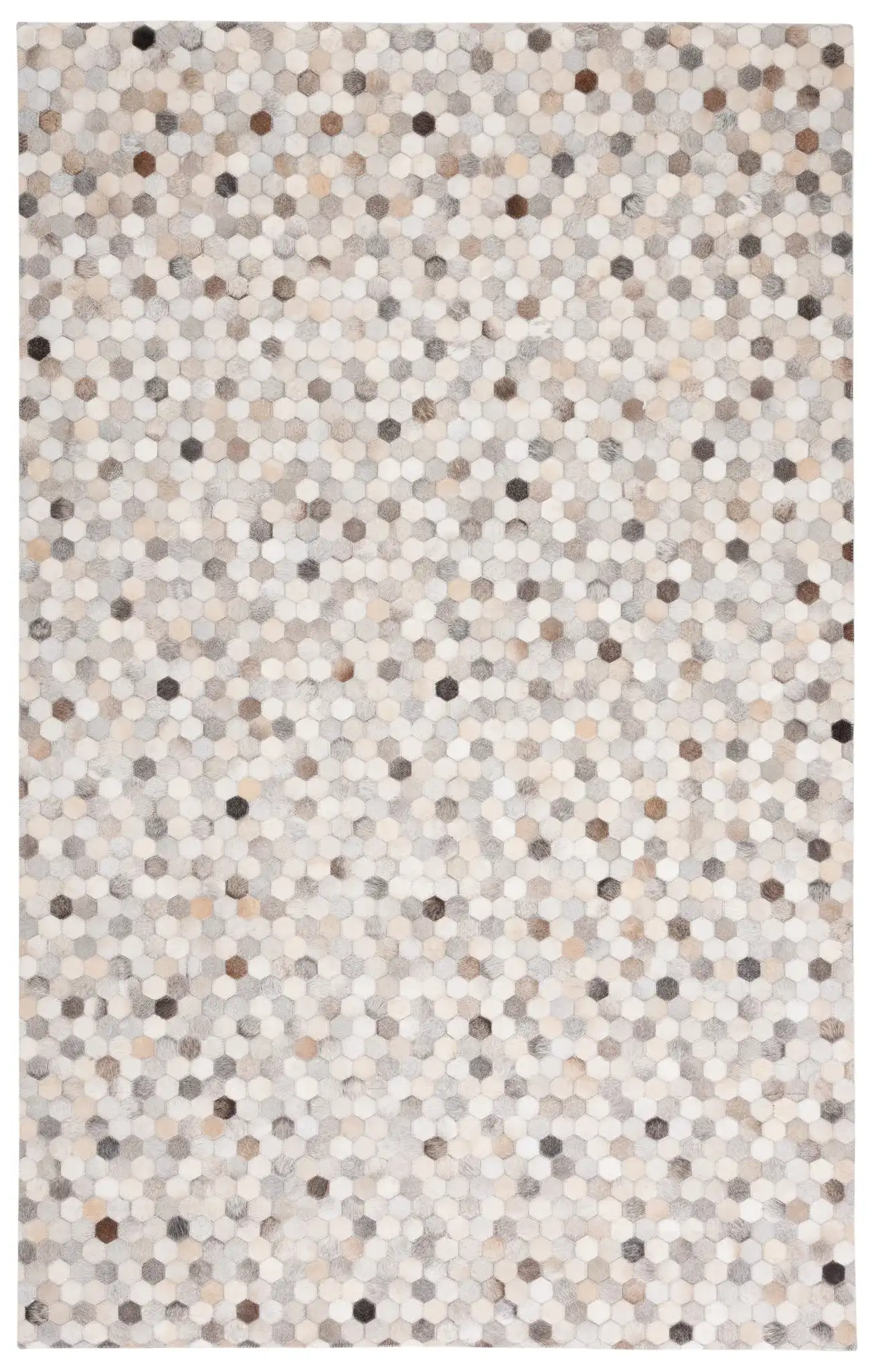 Studio Leather Honeycomb Patchwork Hand-Woven Rug in Ivory / Gray