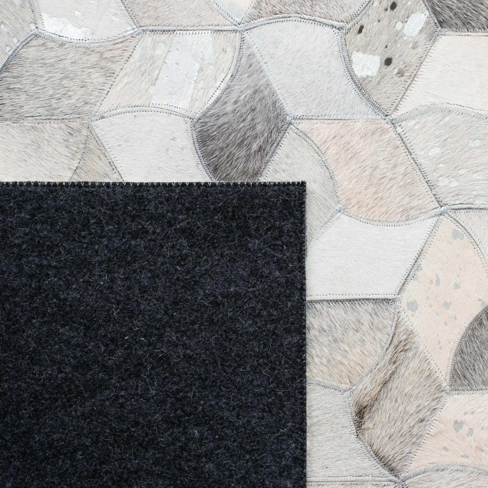 Studio Leather Cube Flatweave Rug in Ivory / Gray in a styled room