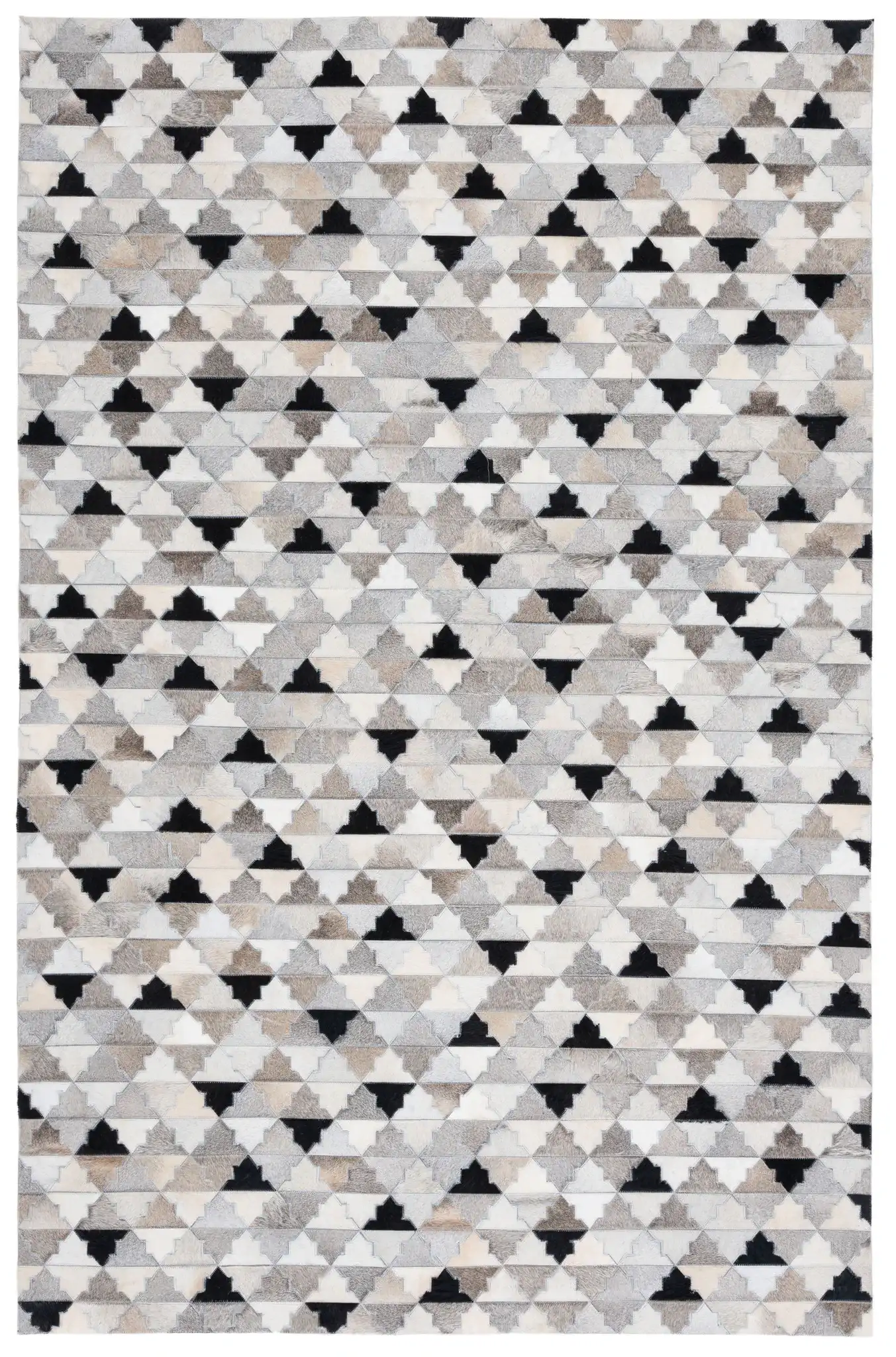 Studio Leather Stepped Triangle Flatweave Rug in Gray / Black