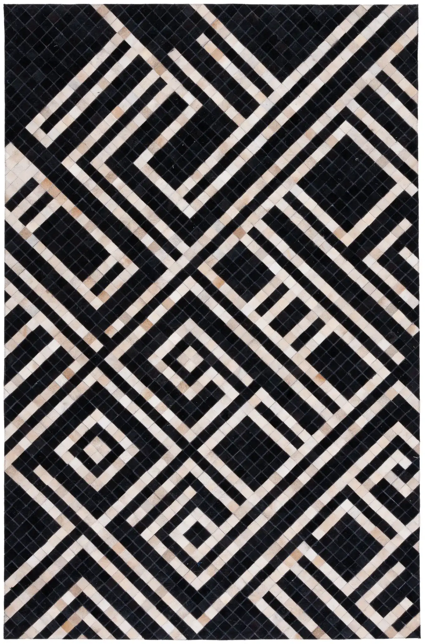 Studio Leather Labyrinth Flatweave Rug in Black / Ivory