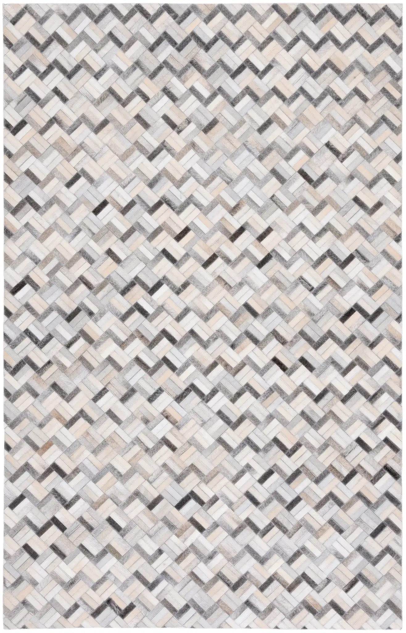 Studio Leather Modern Herringbone Rug in Black / Gray