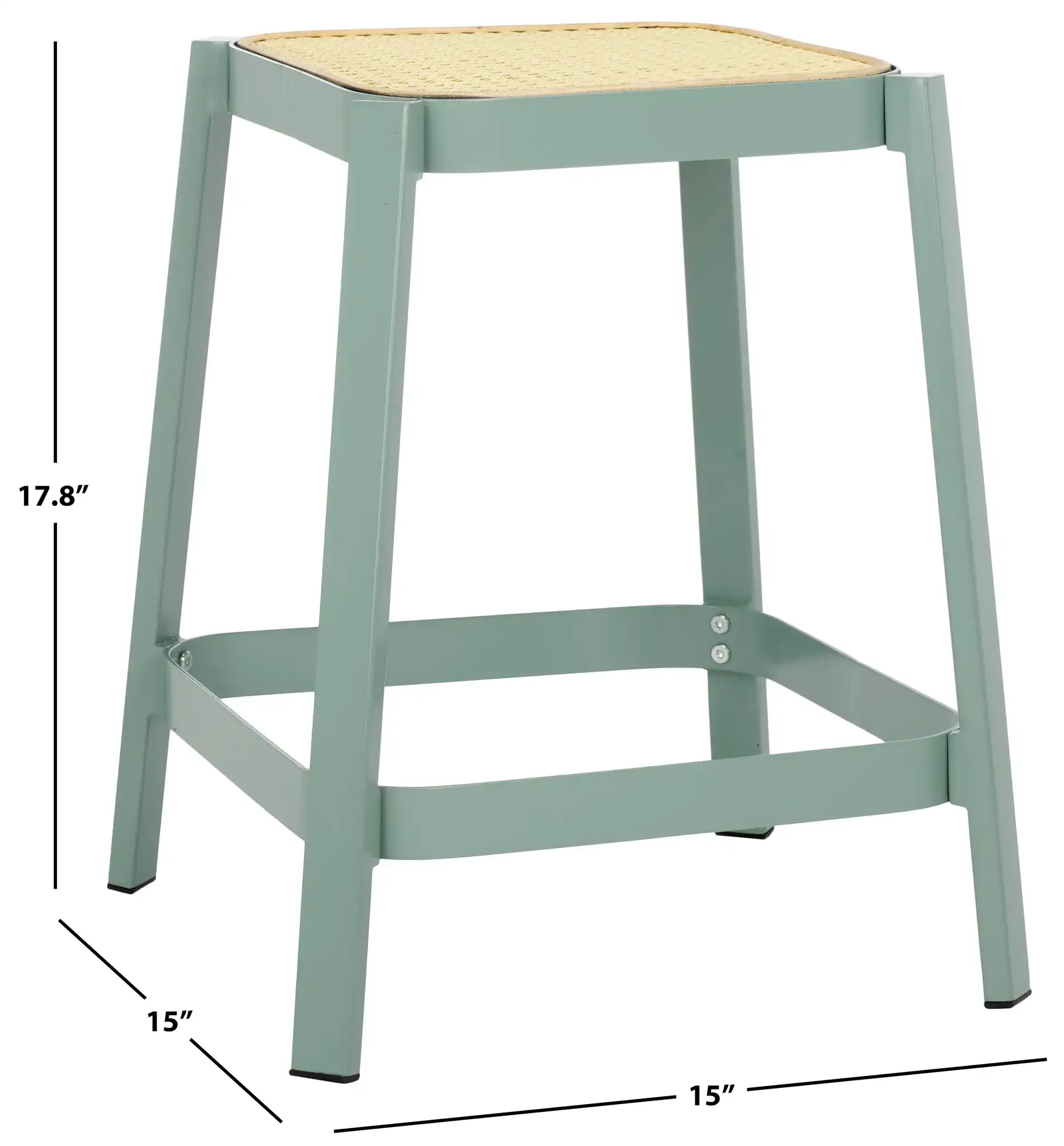 Palmyra Cane Stool in Aqua Smoke / Natural, detail view