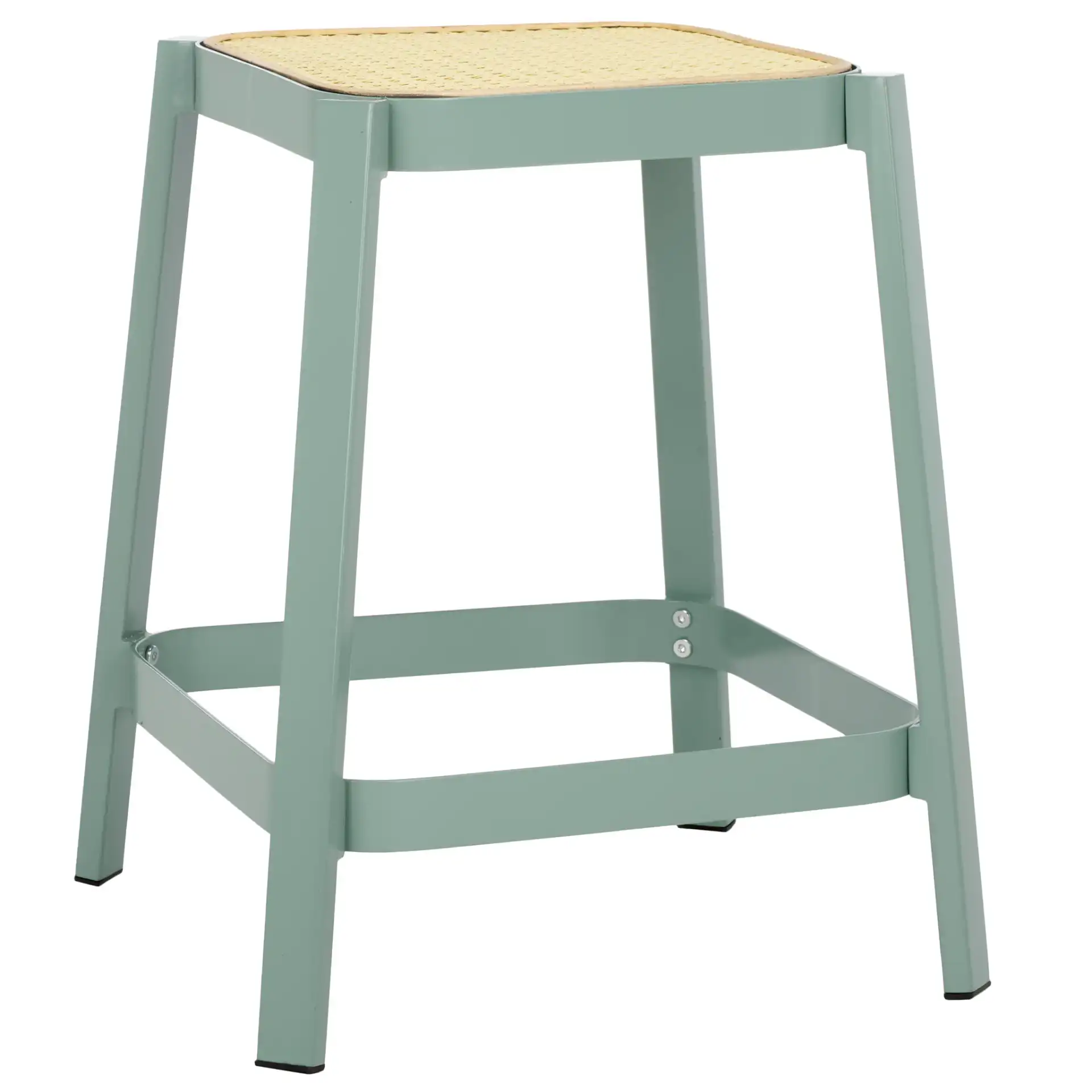 Palmyra Cane Stool in Aqua Smoke / Natural, detail view