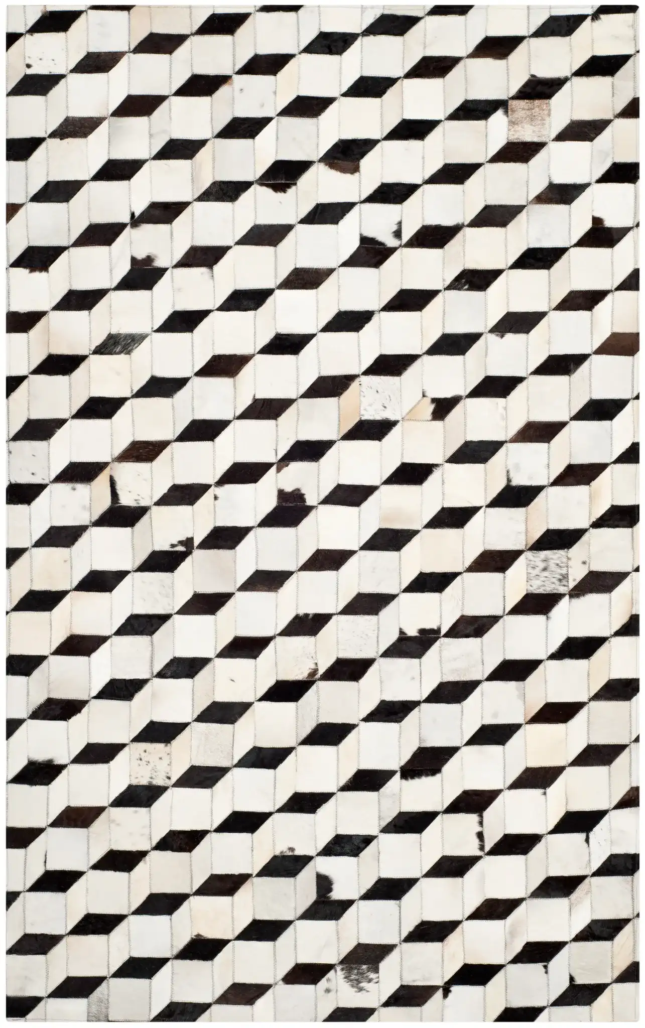 Studio Leather Patchwork Cubes Rug in Black / Gray