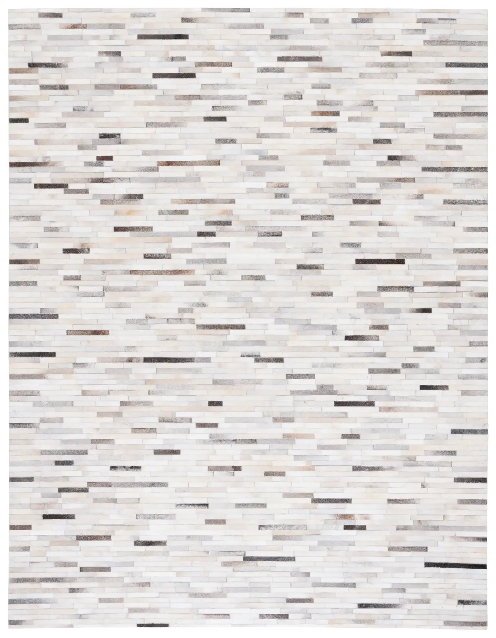 Studio Leather Brick Patchwork Hand-Woven Rug in Ivory / Gray