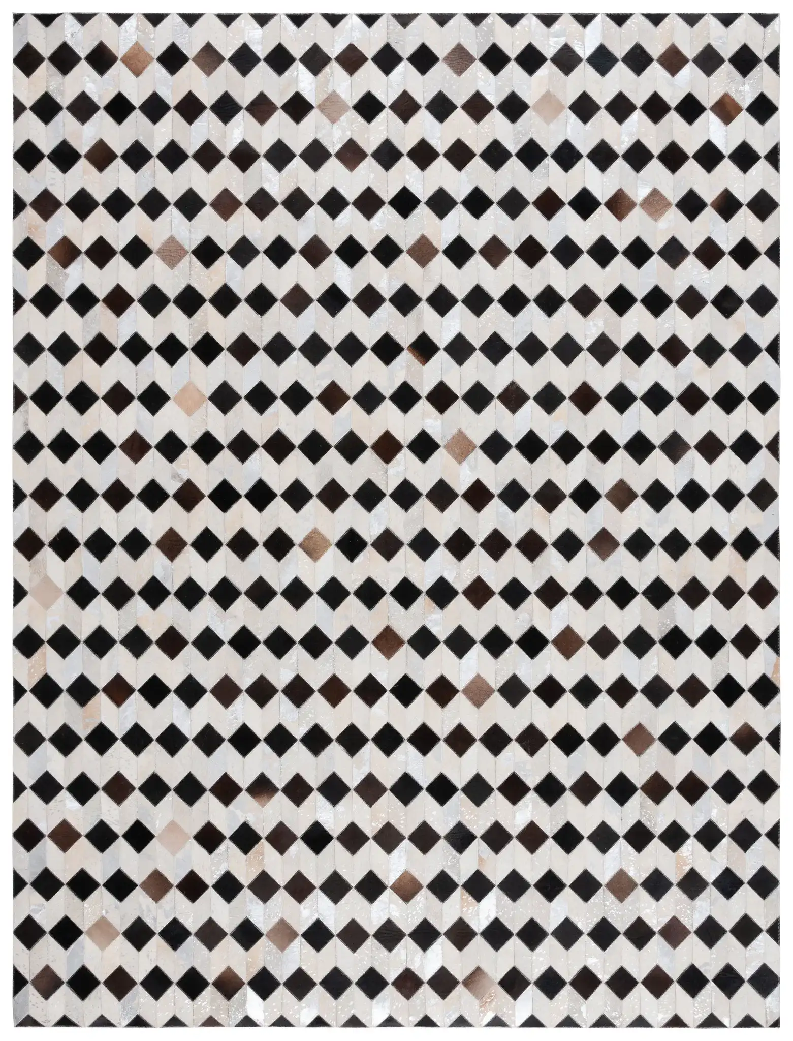 Studio Leather Cube Patchwork Hand-Woven Rug in Beige / Black