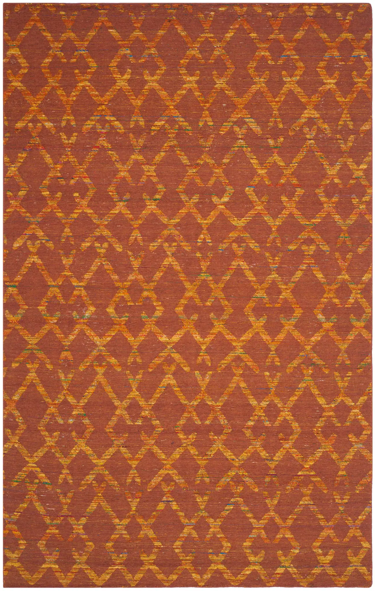 Straw Patch Interlocking Diamond Hand-Woven Rug in Rust / Gold