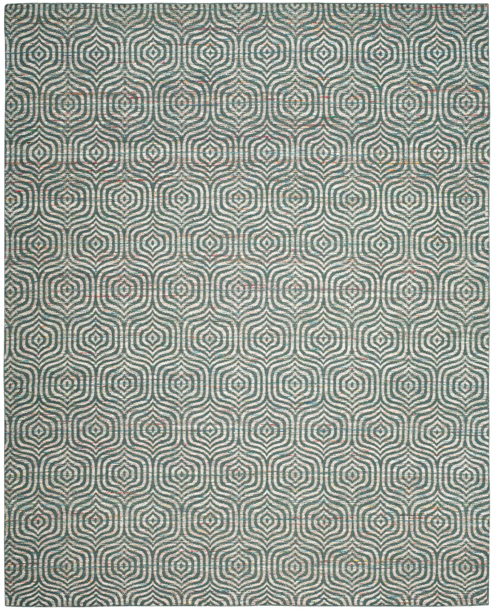 Straw Patch Interlocking Wave Hand-Woven Wool Rug in Blue / Multicolor