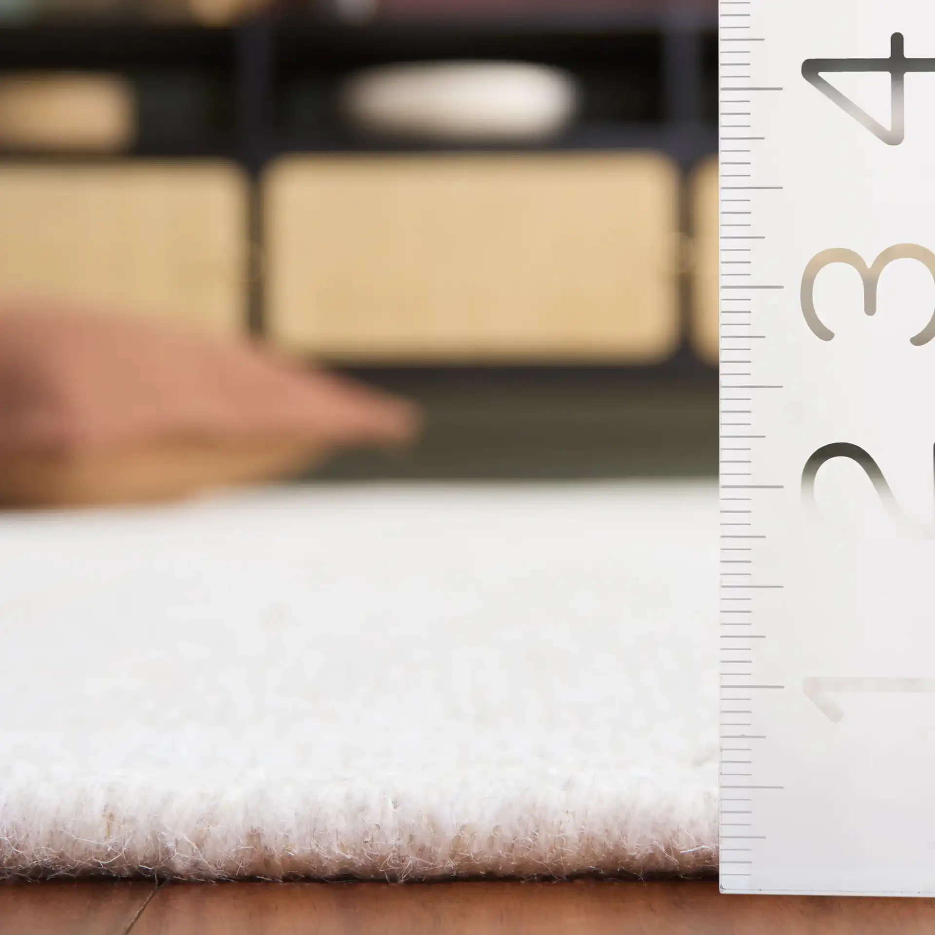 Stone Wash Textured Solid Hand-Knotted Rug in Ivory in a styled room