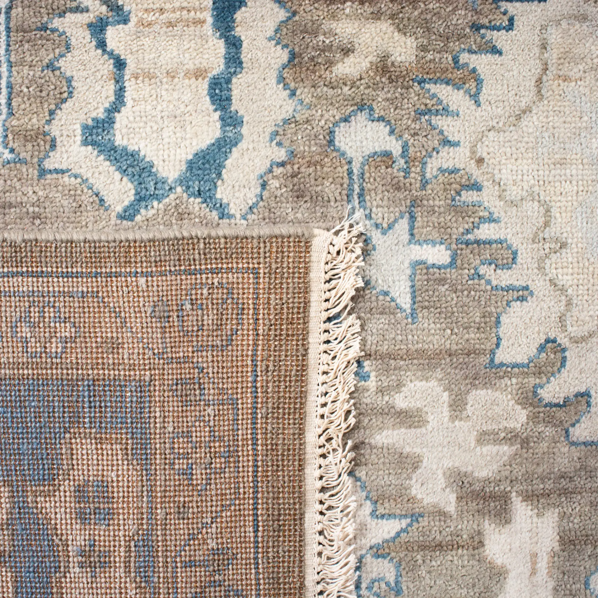 Sultanabad Floral Bordered Hand-Knotted Wool Rug in Blue in a styled room