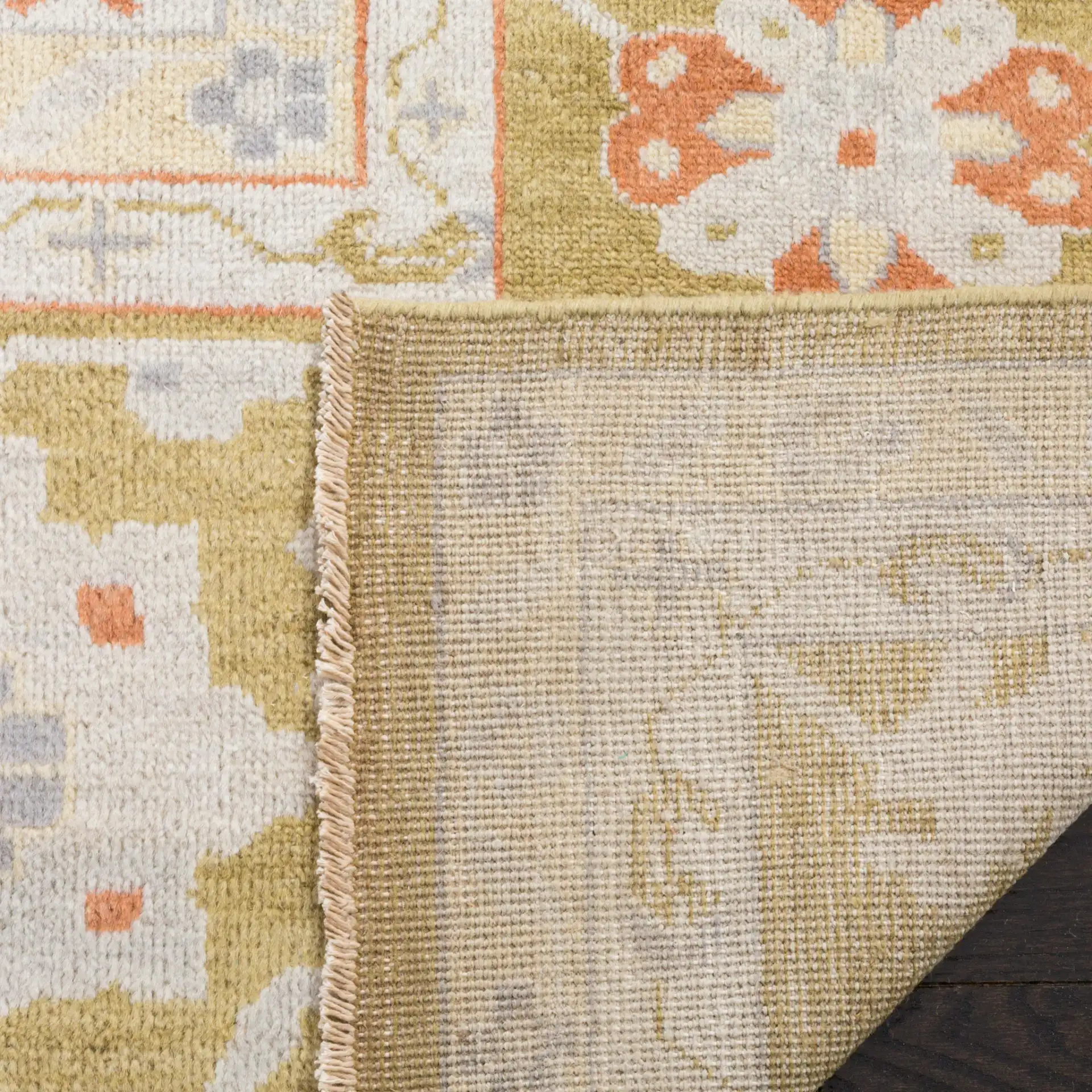 Sultanabad Ornamental Hand-Knotted Wool Rug in Green in a styled room
