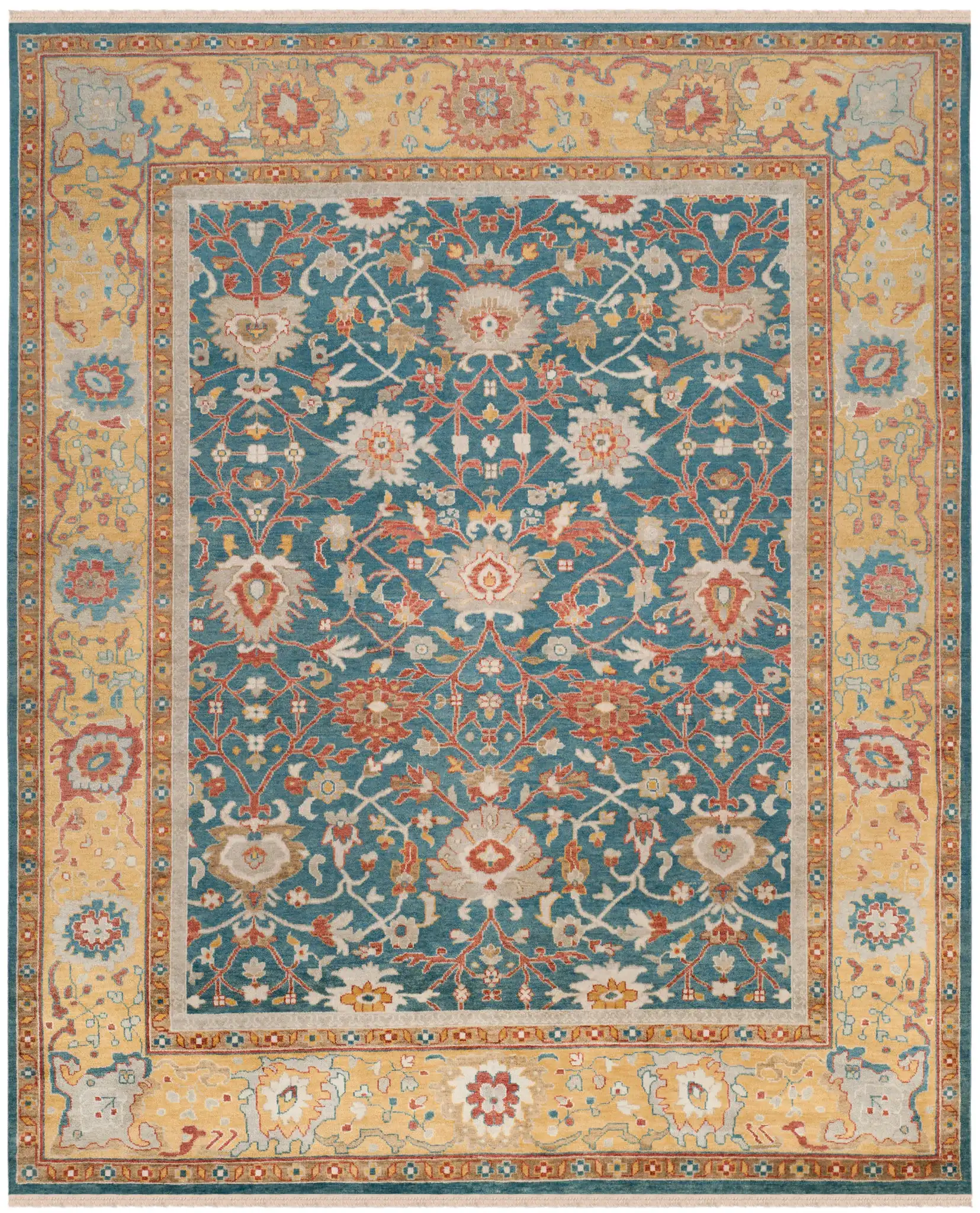 Sultanabad Floral Hand-Knotted Wool Rug in Blue / Gold