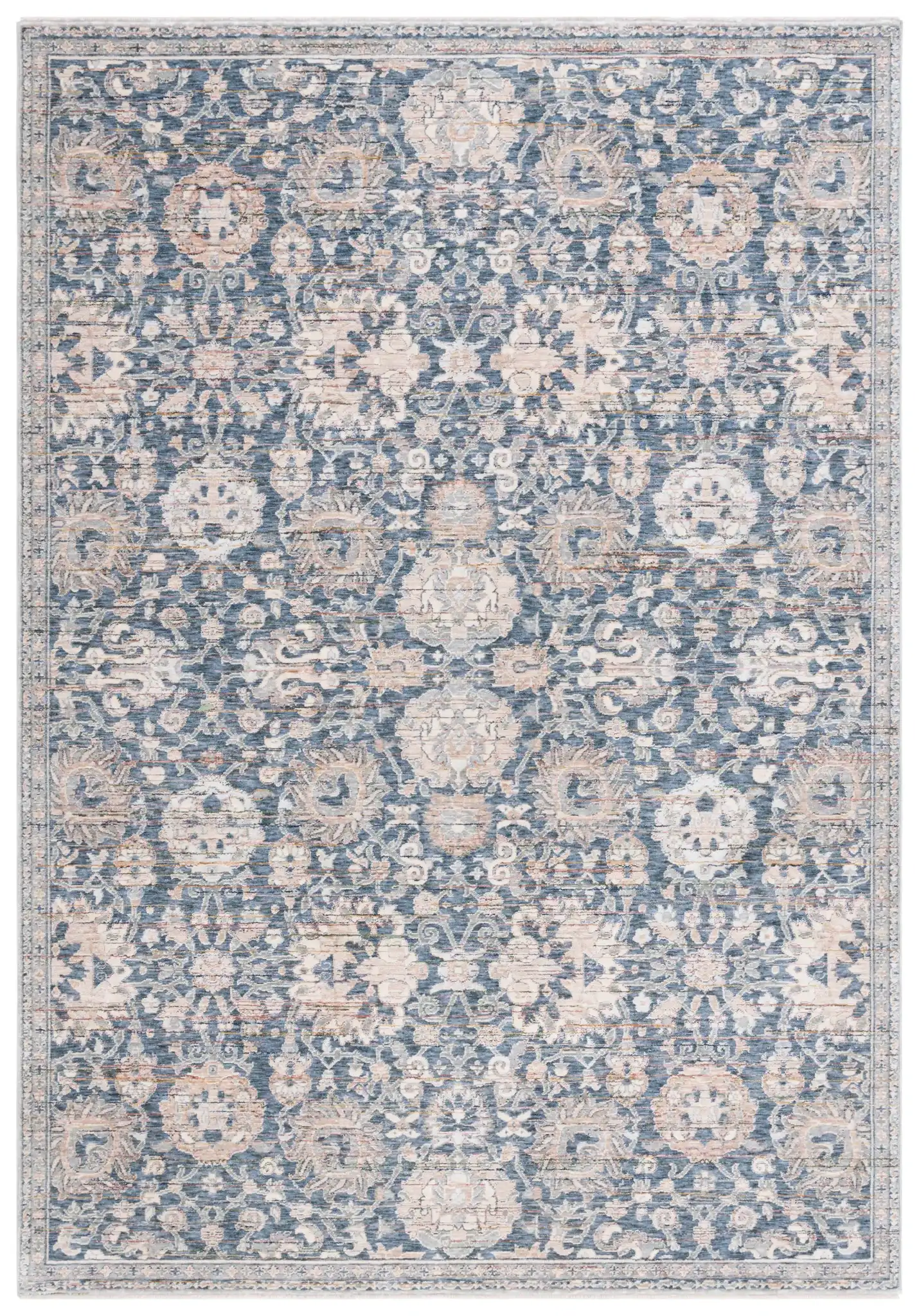 Sutton Distressed Floral Rug in Navy / Beige Brown