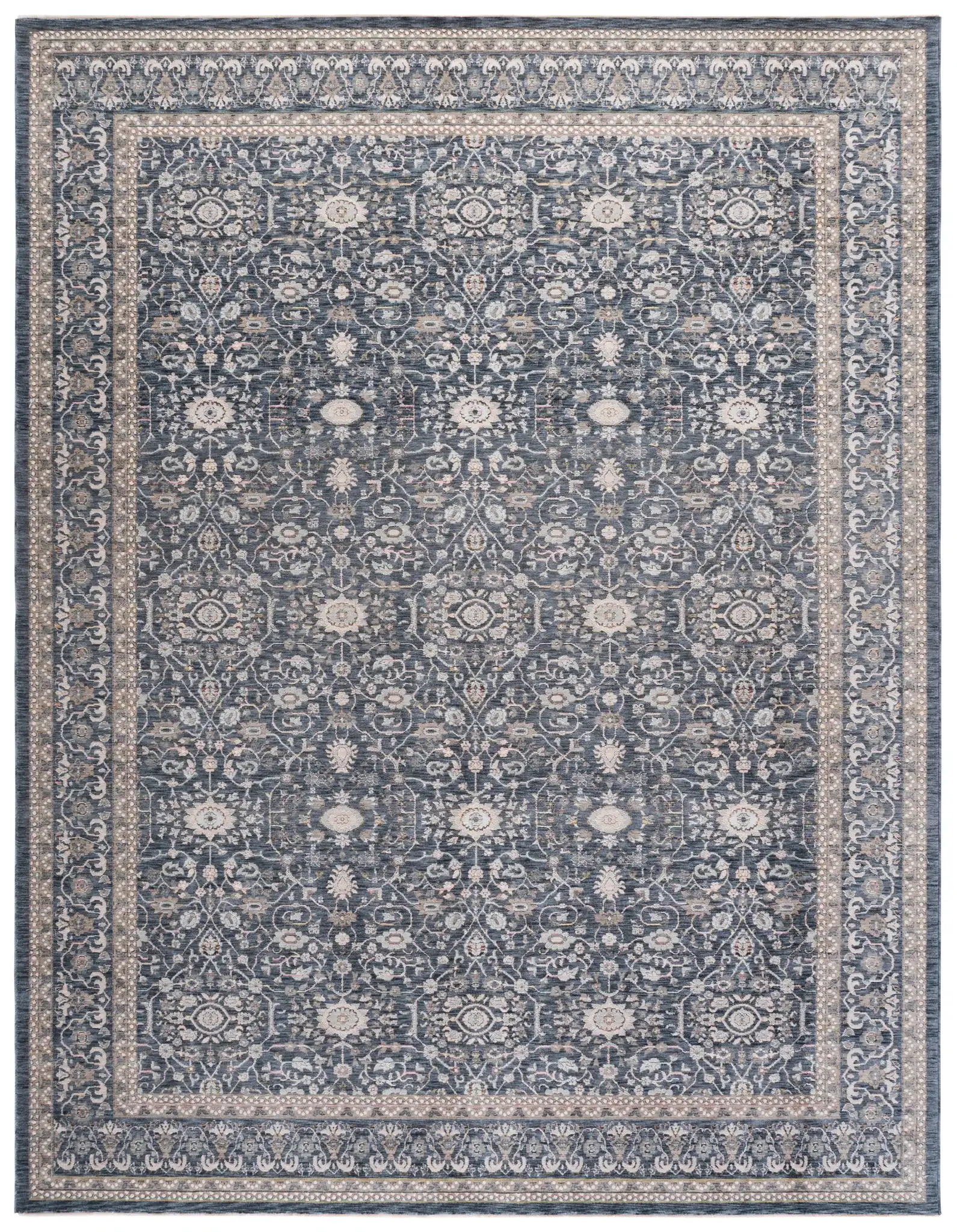 Sutton Bordered Floral Rug in Navy / Beige