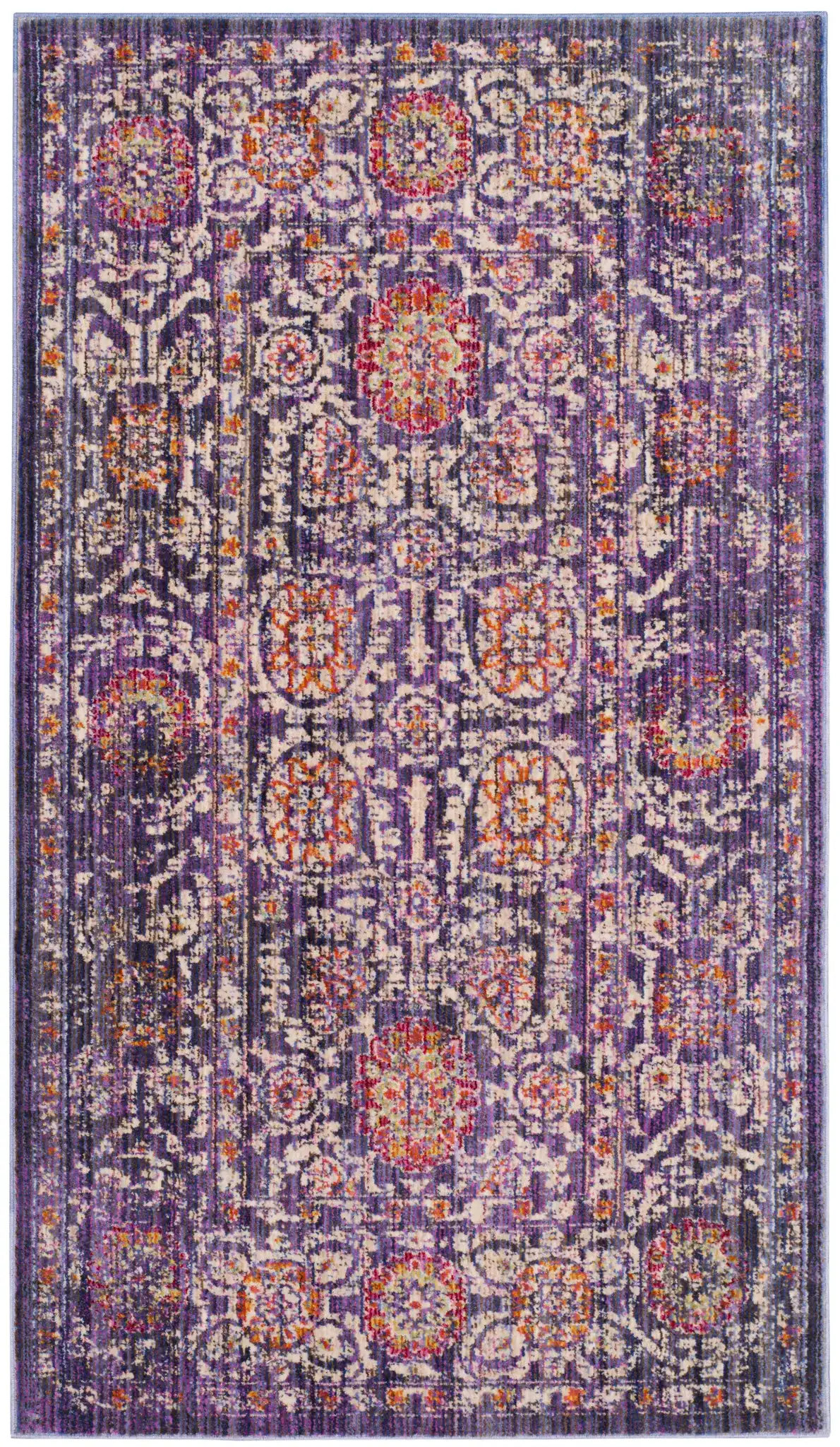 Sutton Medallion Bordered Rug in Lavender / Ivory