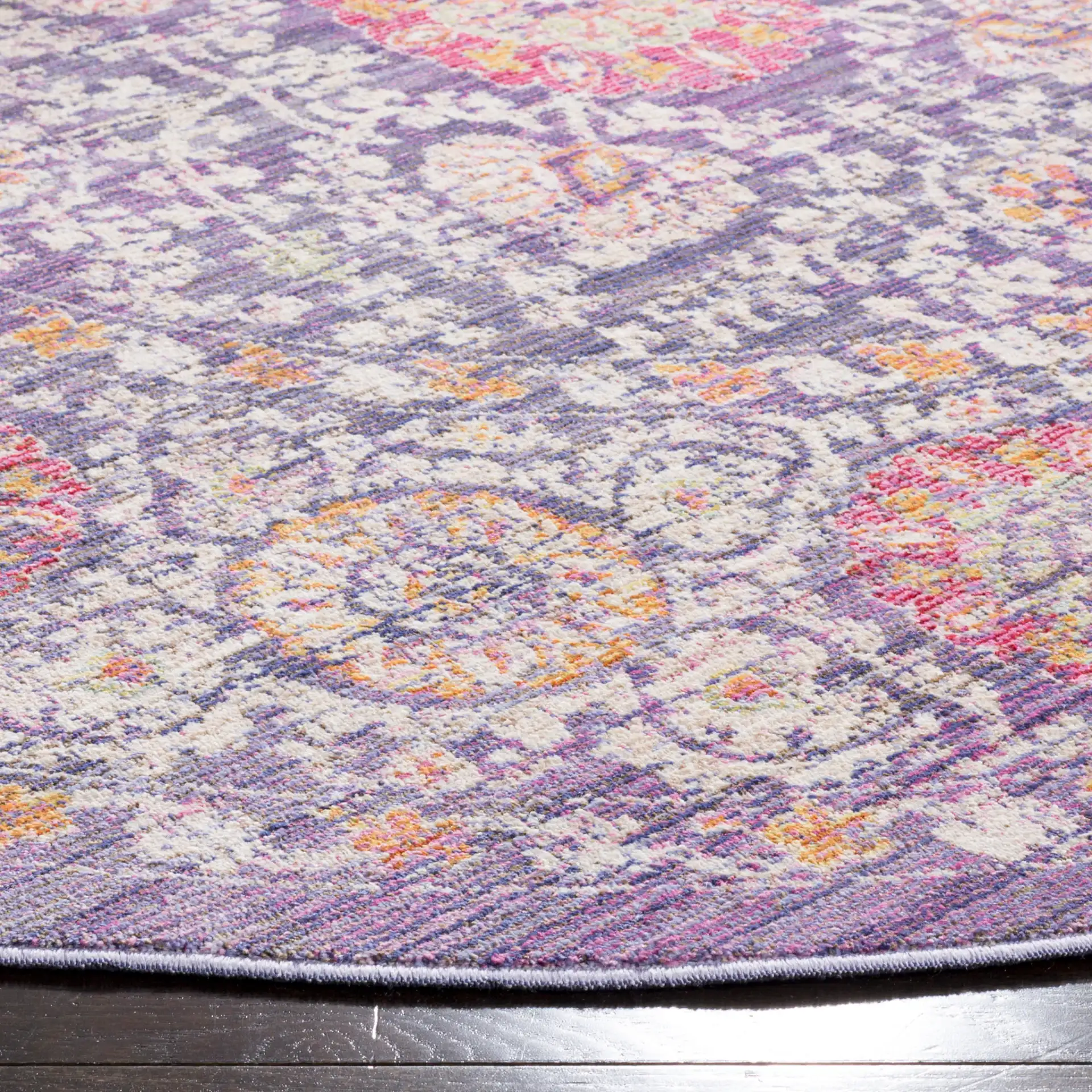Sutton Medallion Bordered Rug in Lavender / Ivory in a styled room