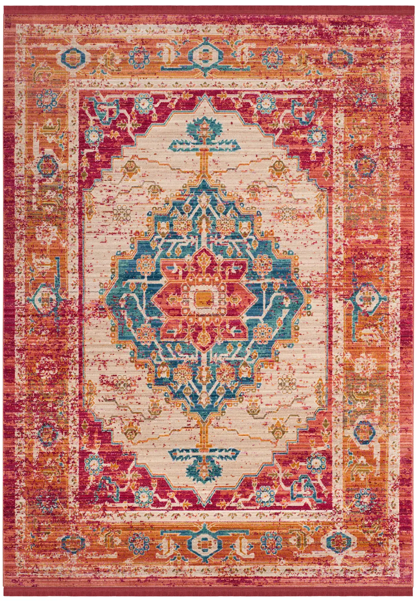 Sutton Geometric Medallion Rug in Fuchsia / Ivory, detail view