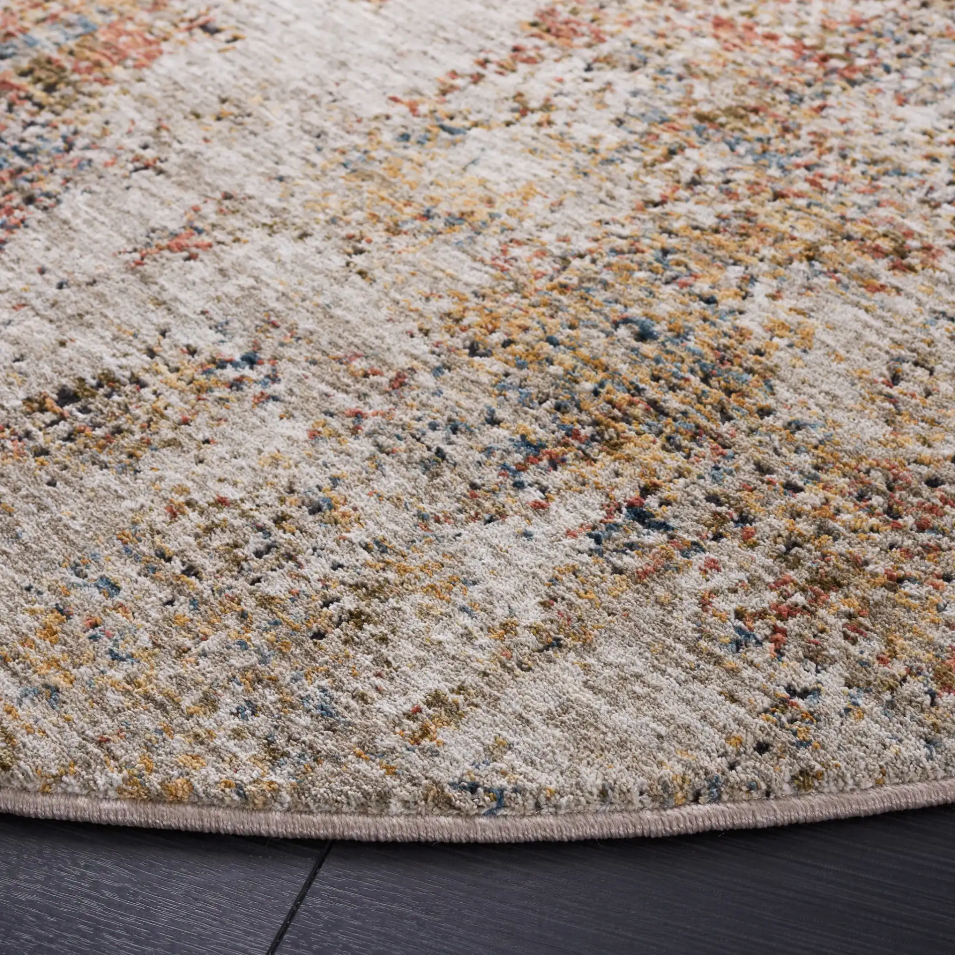 Silverado Abstract Rug in Ivory / Gold in a styled room
