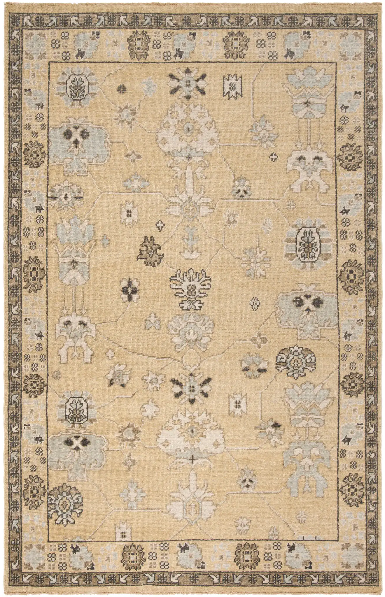 Sivas Scattered Floral Hand-Knotted Rug in Light Gold / Beige