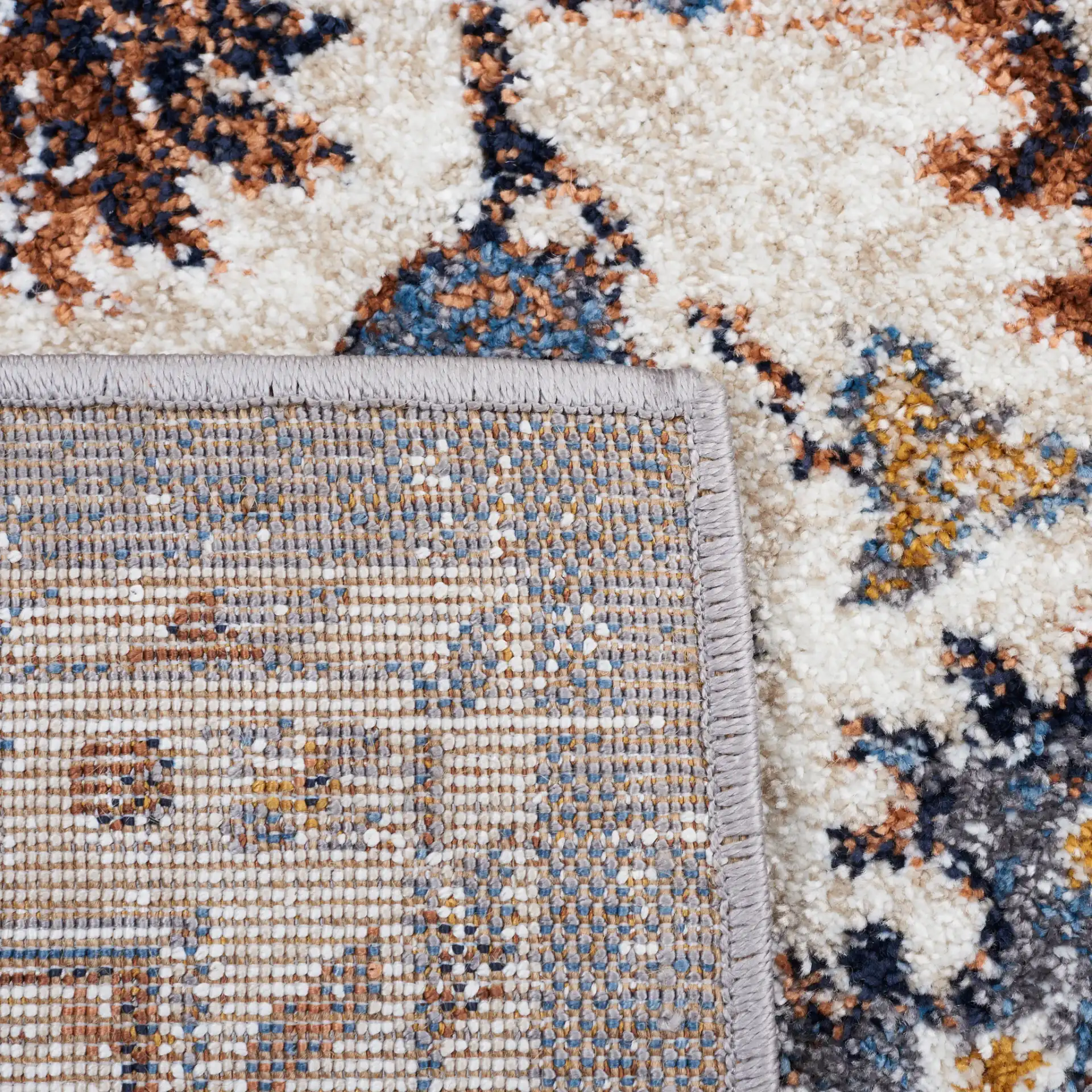 Symphony Medallion Bordered Rug in Ivory / Gray in a styled room