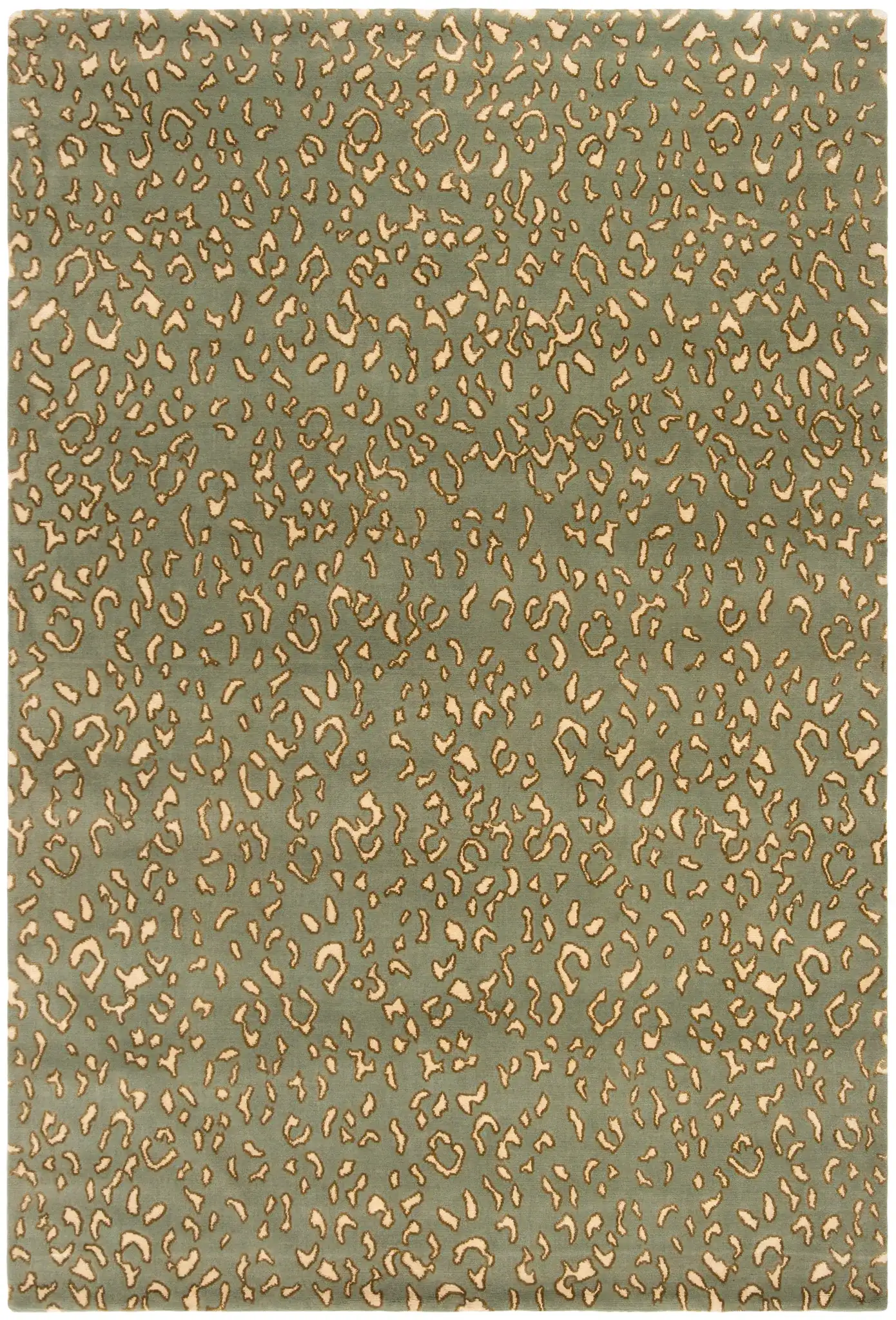 Nepalese Leopard Spot Hand-Knotted Rug in Aqua / Cream