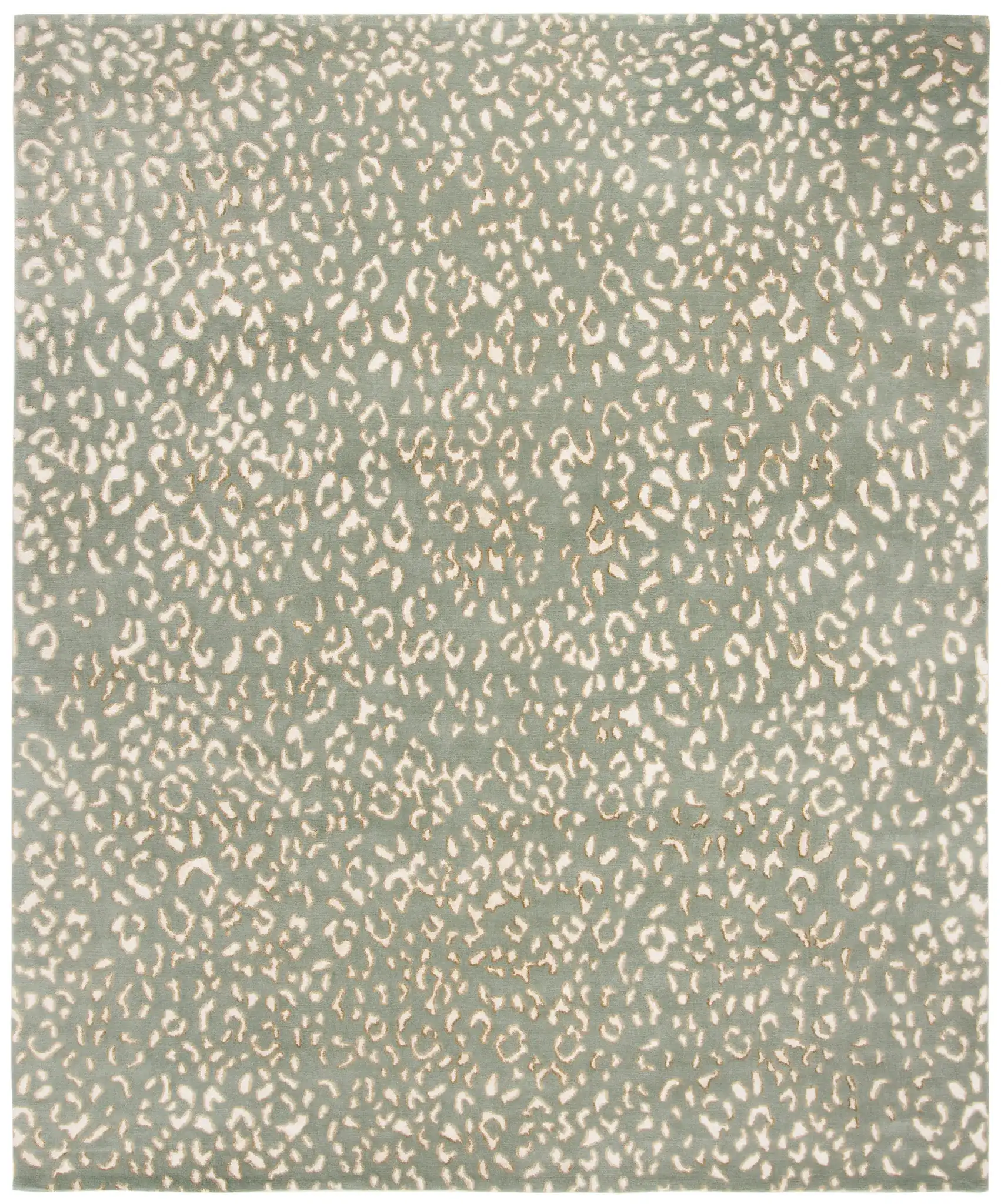 Nepalese Leopard Spot Hand-Knotted Rug in Aqua / Cream, detail view