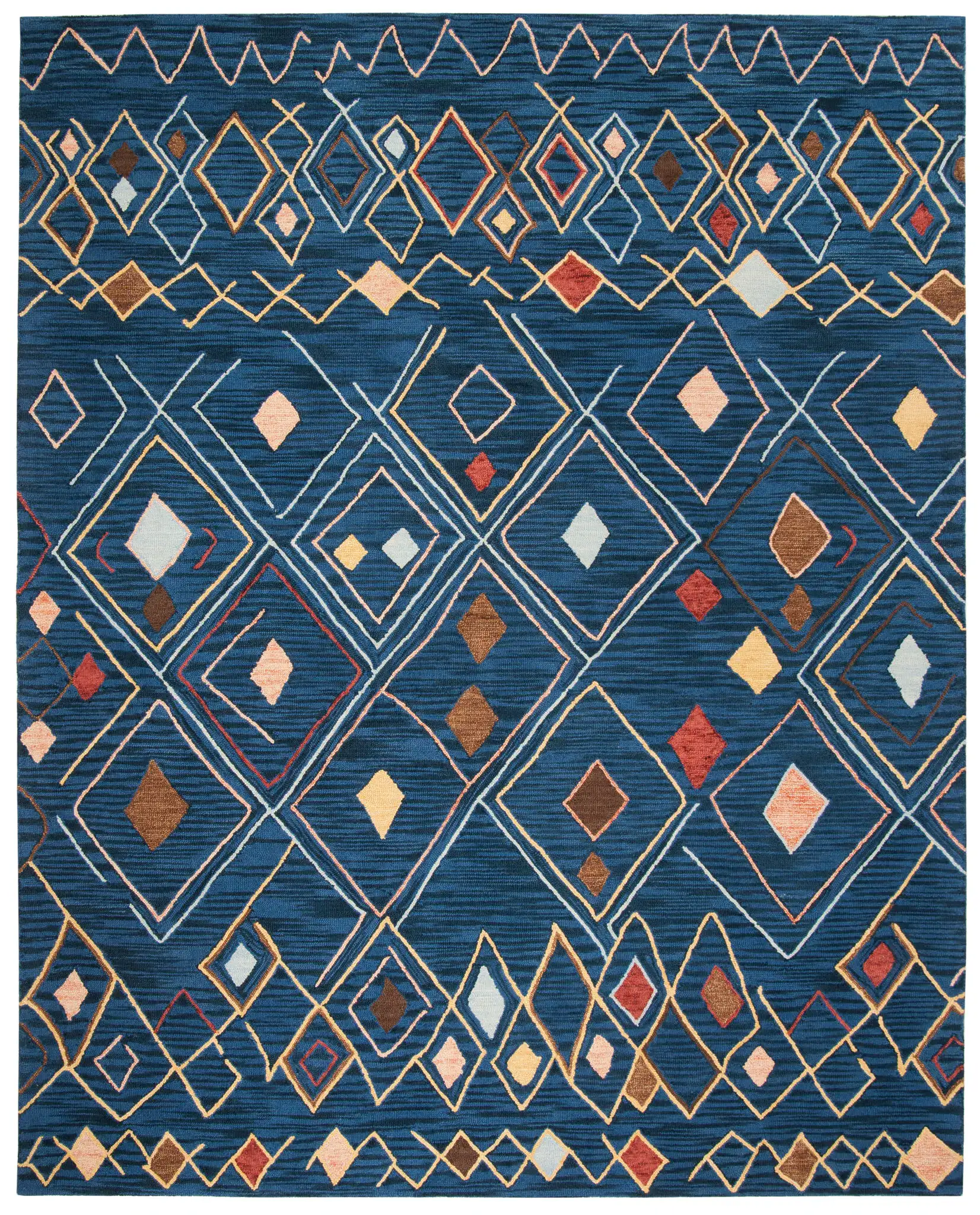 Suzani Diamond Hand-Hooked Wool Rug in Blue / Multicolor