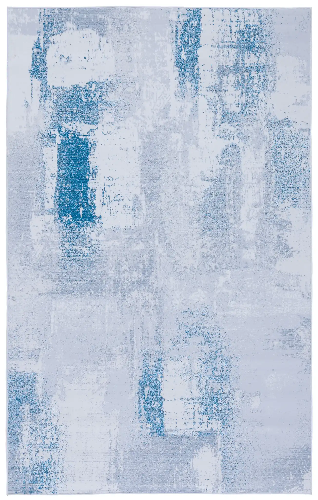 Tacoma Abstract Patchwork Washable Rug in Gray / Blue
