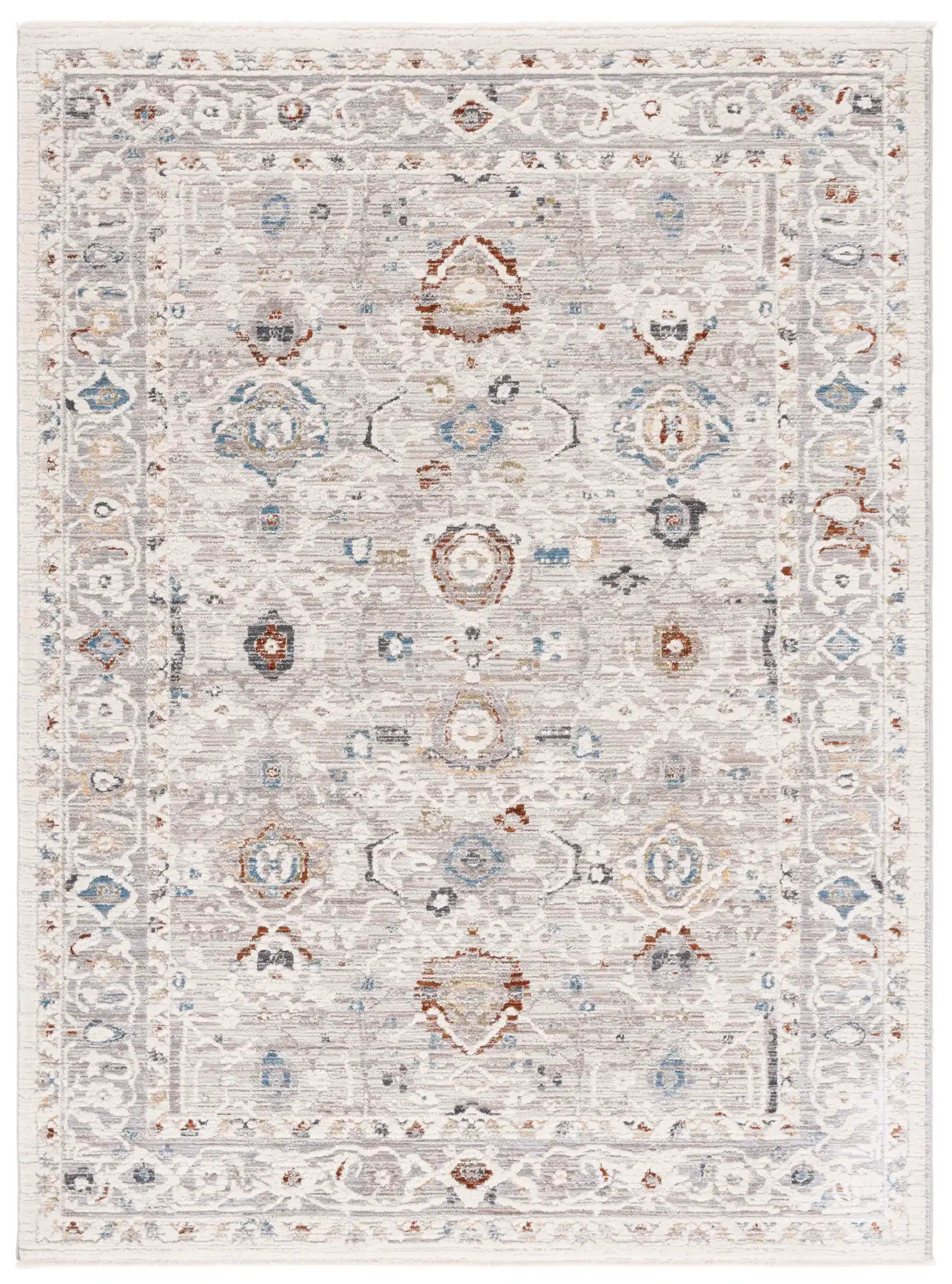 Taylor Distressed Bordered Rug in Ivory / Gray