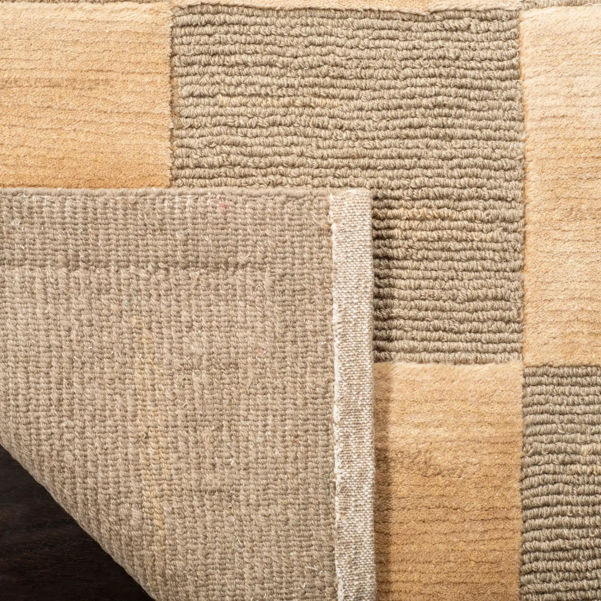 Tibetan Checkerboard Hand-Knotted Wool Rug in Green / Beige in a styled room