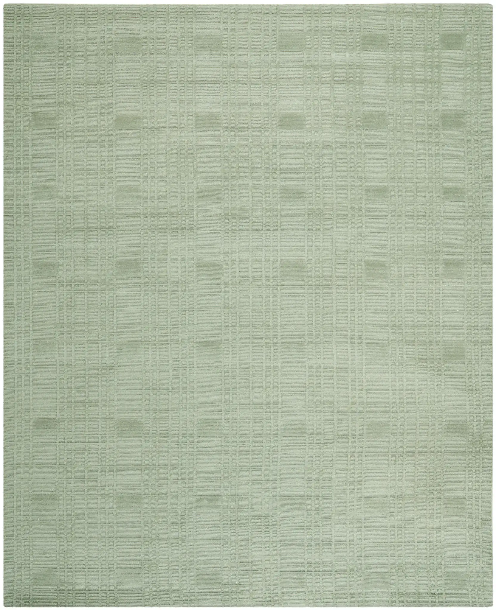 Tibetan Grid Hand-Knotted Wool Rug in Celadon