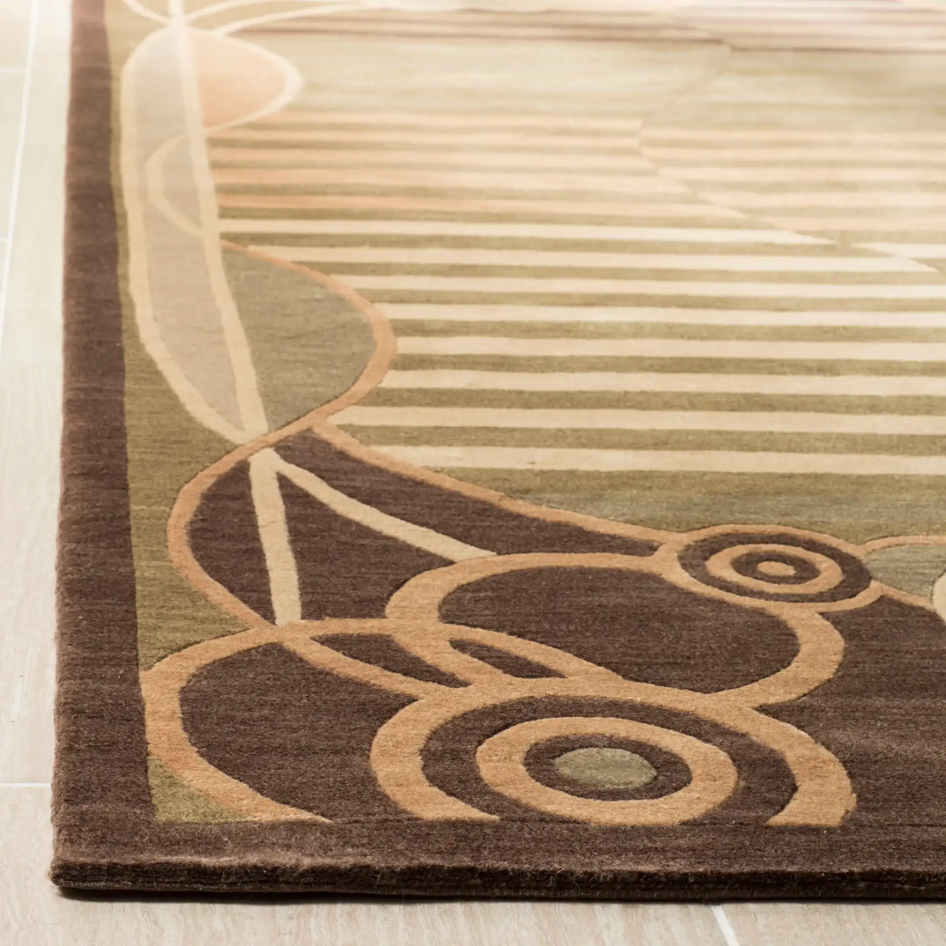 Tibetan Deco Hourglass Hand-Knotted Wool Rug in Multicolor in a styled room