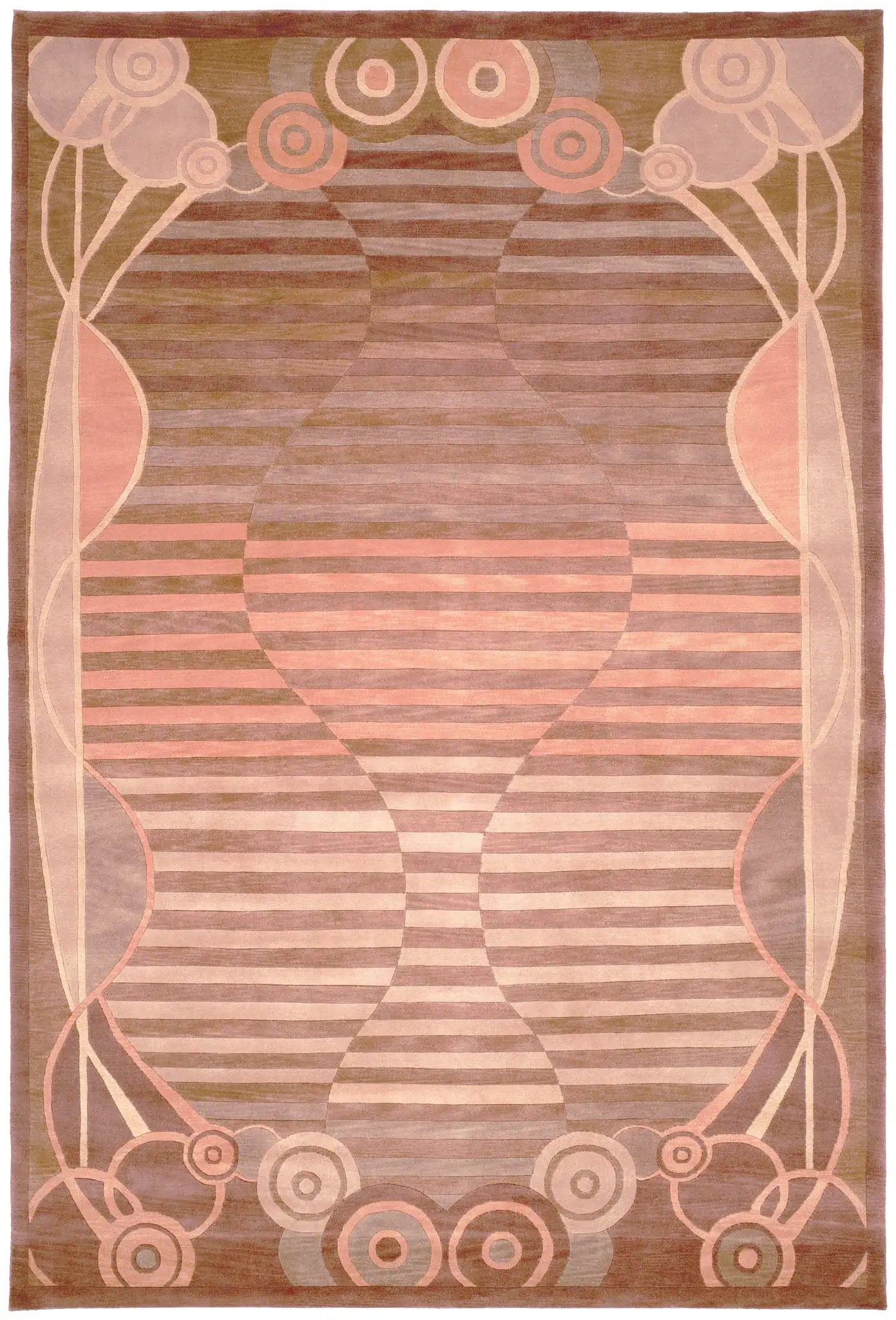 Tibetan Deco Hourglass Hand-Knotted Wool Rug in Multicolor, detail view