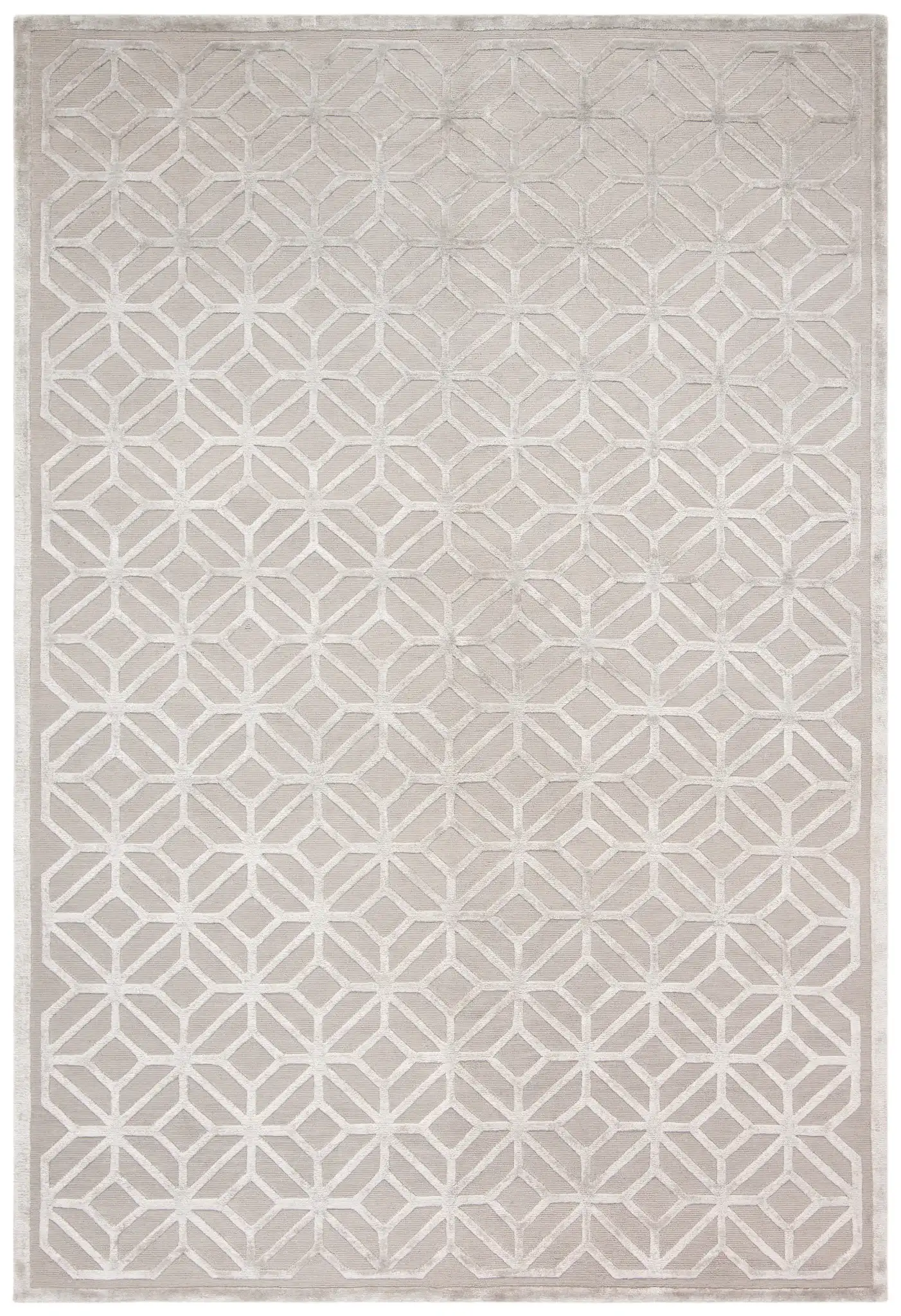 Tibetan Interlocking Lattice Hand-Knotted Rug in Gray