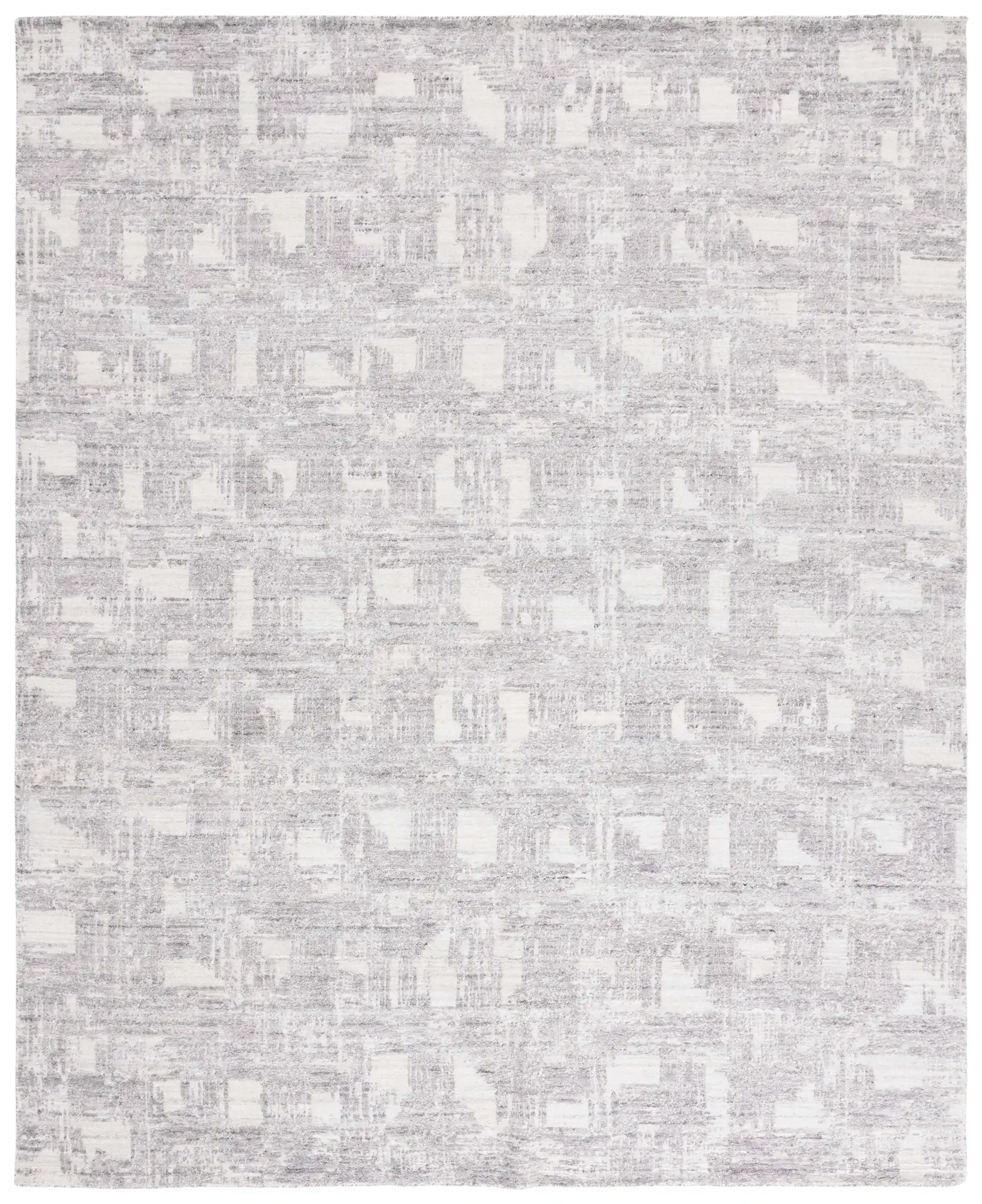 Tibetan Textured Grid Hand-Loomed Rug in Ivory / Gray